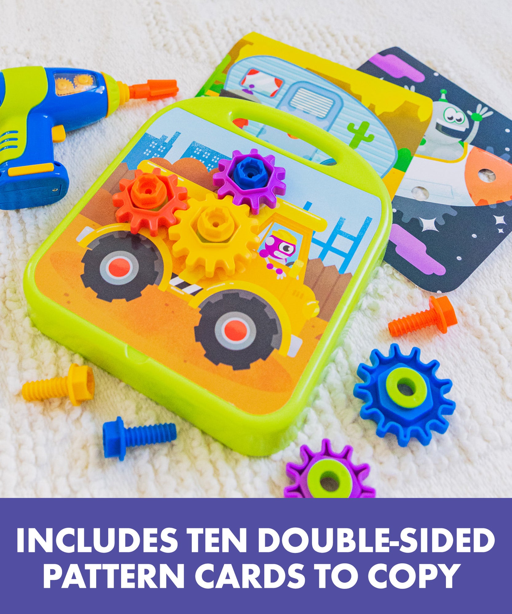 ورشة عمل تصميم وتروس الحفر من Learning Resources، لعبة بناء STEM مع مثقاب كهربائي، وتروس، ومسامير، ولوحة أنشطة، تُنمي المهارات الحركية الدقيقة والمفاهيم الهندسية المبكرة، للأعمار من 3 سنوات فما فوق