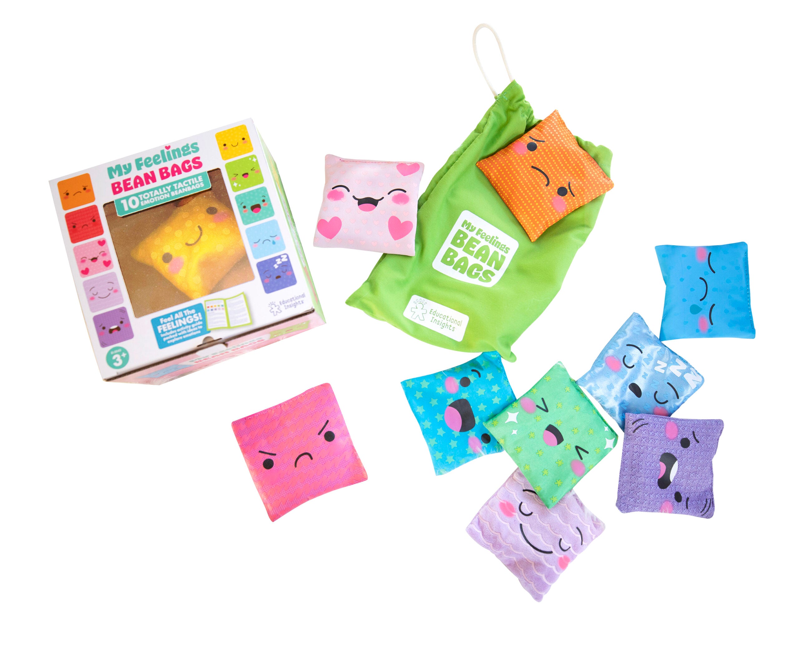 موارد التعلم أكياس الفاصولياء "مشاعري"، مجموعة من 10 أكياس فاصولياء للعواطف اللمسية، التعلم العاطفي الاجتماعي للأطفال، يطور المفردات والمهارات الحركية والوعي الحسي، يتضمن دليل الأنشطة وحقيبة التخزين، للأعمار من 3 سنوات فما فوق