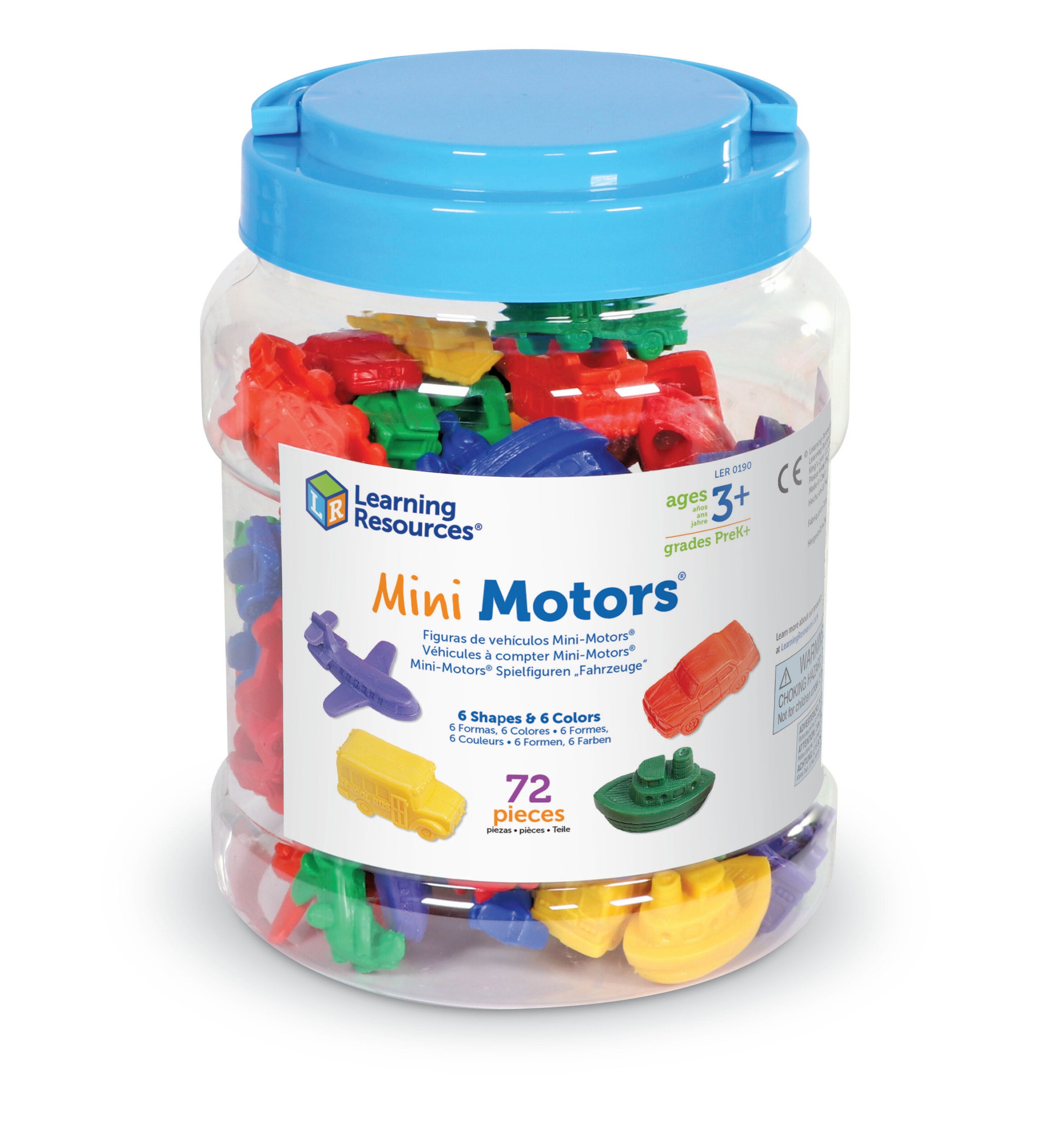 Learning Resources Mini Motors Counters, 72-Piece Set of Vehicle Counters for Counting, Sorting, and Imaginative Play, Includes Storage Tub, Ages 3 Plus