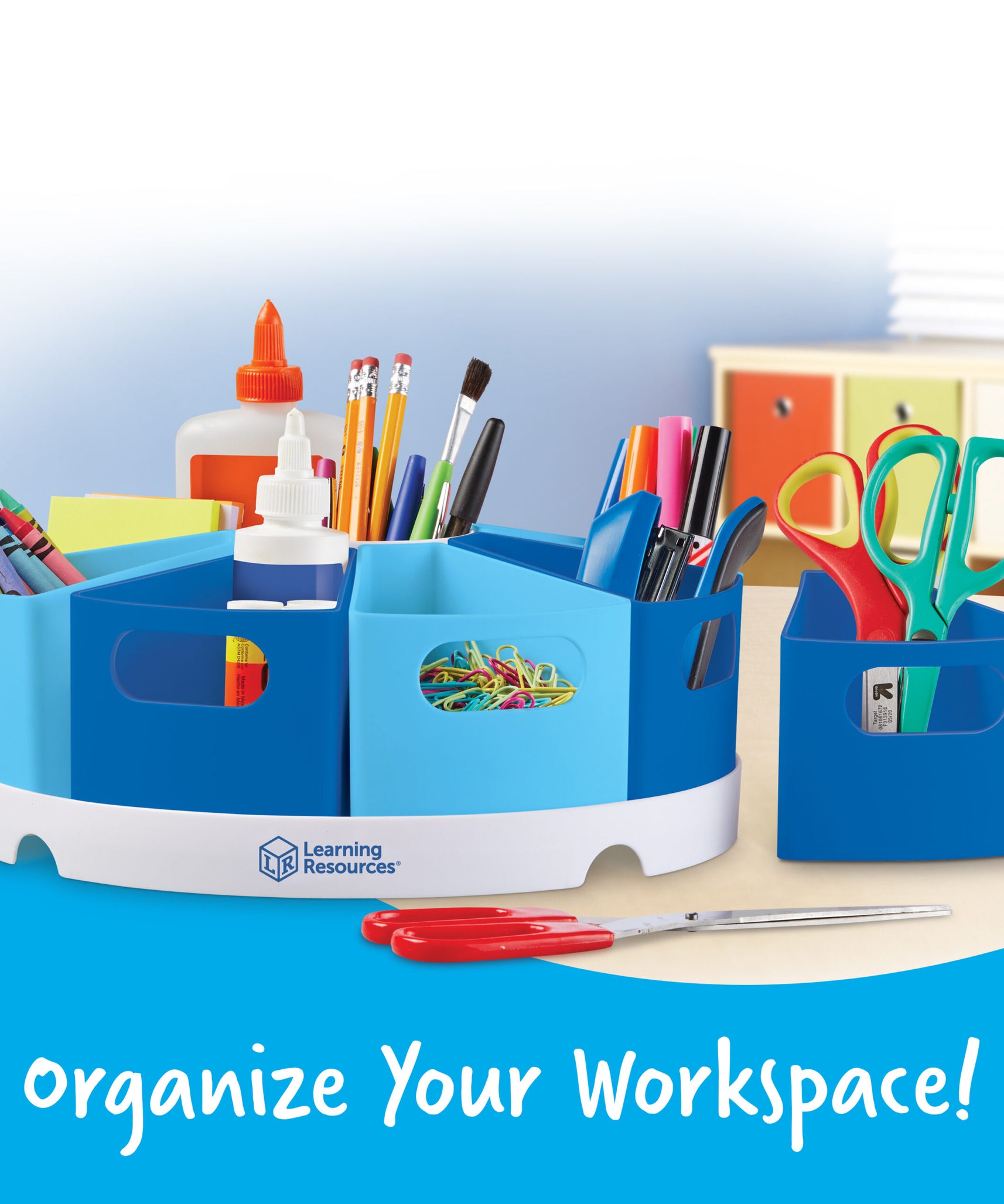 مركز تخزين Create-a-Space من Learning Resources، منظم مكتب مع 8 حاويات قابلة للإزالة، لتخزين لوازم الفصل الدراسي أو المنزل أو المكتب، صينية قطرها 30 سم، مناسب للأعمار من 3 سنوات فما فوق