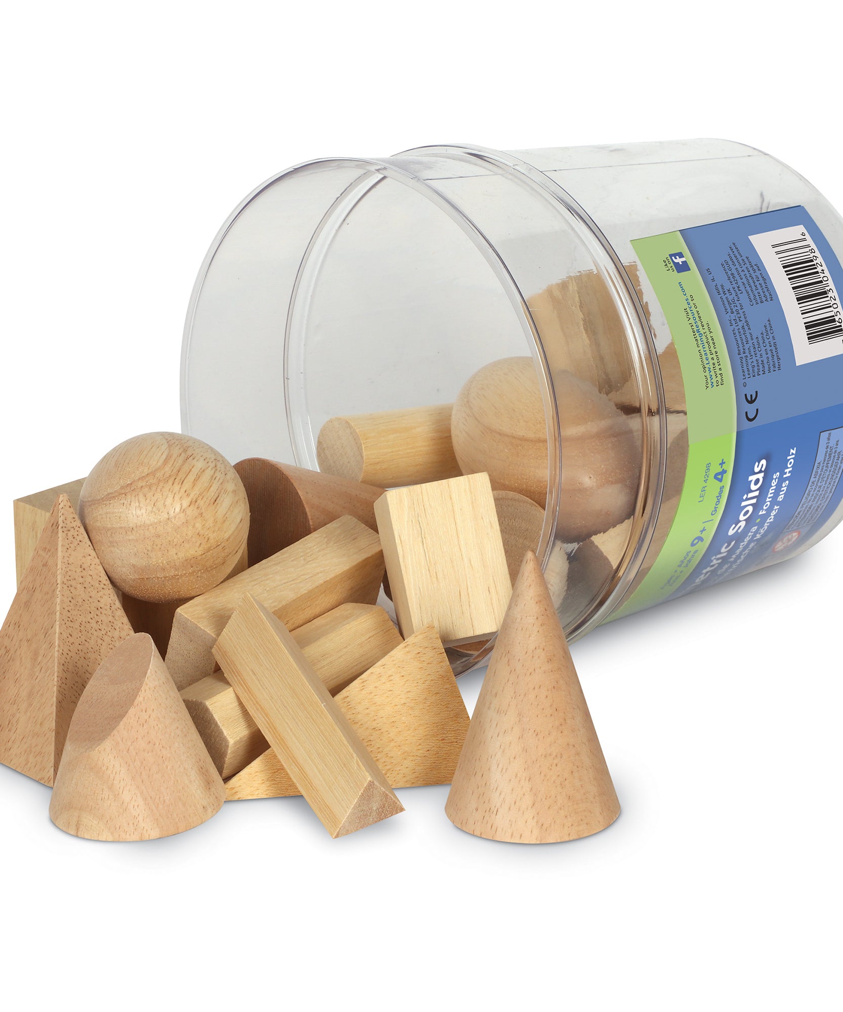 Learning Resources Wood Geometric Solids, Set of 19 Hardwood 3D Shapes, Hands-On Geometry Learning for Kids, Ages 6+