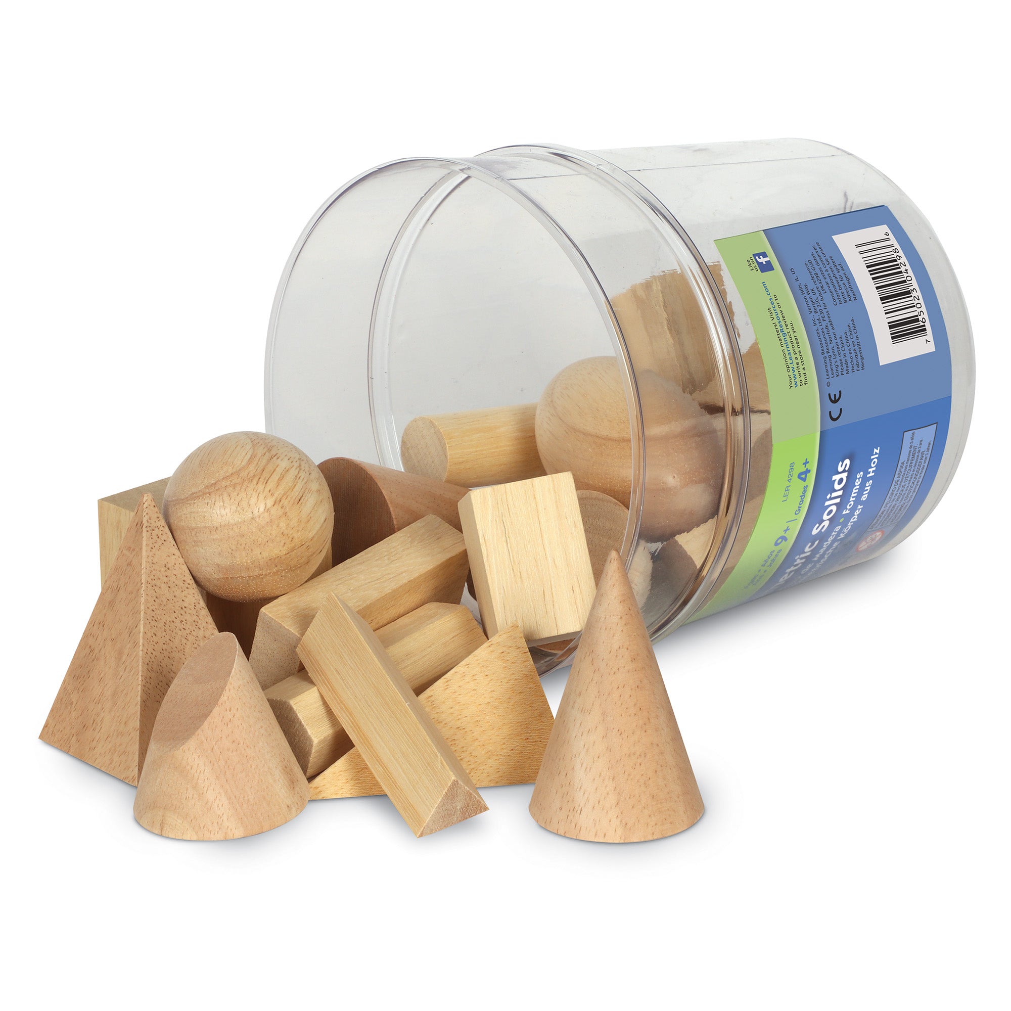 Learning Resources Wood Geometric Solids, Set of 19 Hardwood 3D Shapes, Hands-On Geometry Learning for Kids, Ages 6+