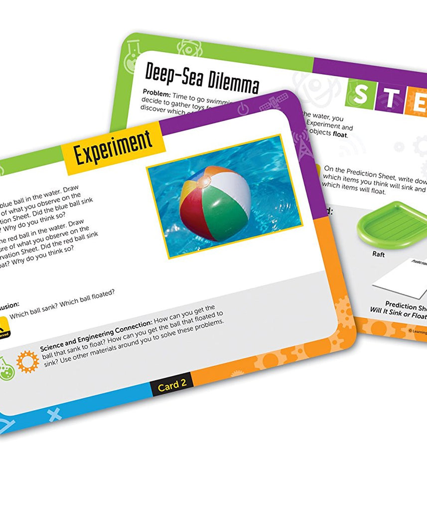 مجموعة أنشطة STEM، الغرق أو الطفو من Learning Resources، مجموعة تجارب علمية عملية للأطفال، تعلم الفيزياء والطفو في المراحل المبكرة، تتضمن 10 بطاقات أنشطة ودليل متعدد اللغات، للأعمار من 5 سنوات فما فوق