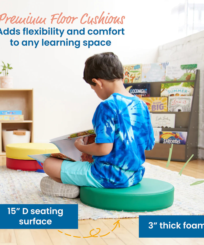 SoftScape Round Floor Cushions 15 Inch 6 Piece Set, Kids Flexible Seating with Handles and Non Slip Base, Foam Classroom and Playroom Floor Pillows, Ages 2+
