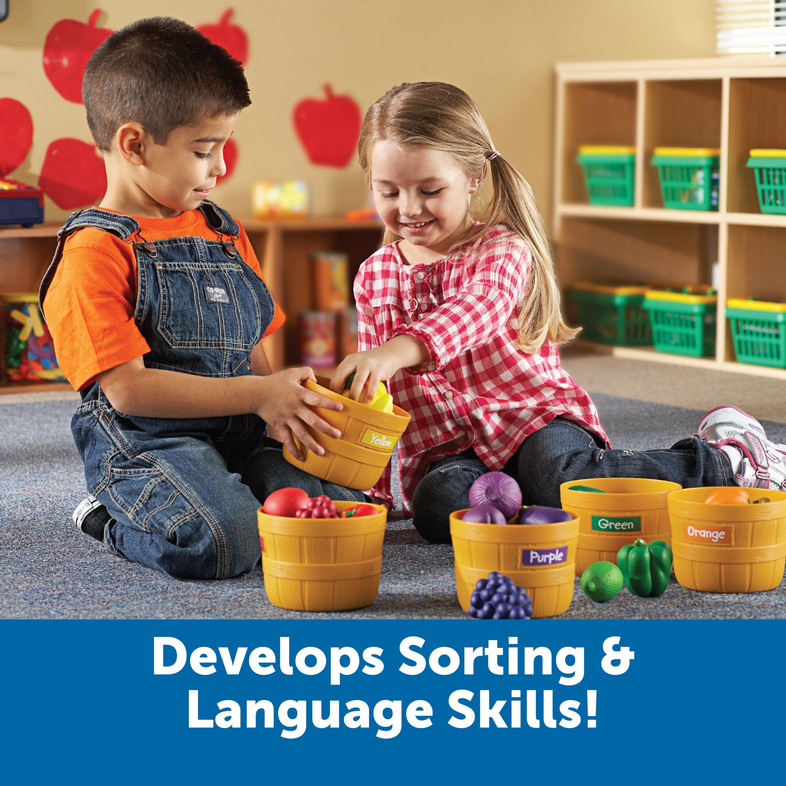 Learning Resources Farmer's Market Food Sorting Set, 25-Piece Toy Fruit & Vegetable Set for Role Play, Sorting, and Colour Recognition, Ideal for Kids Aged 3+