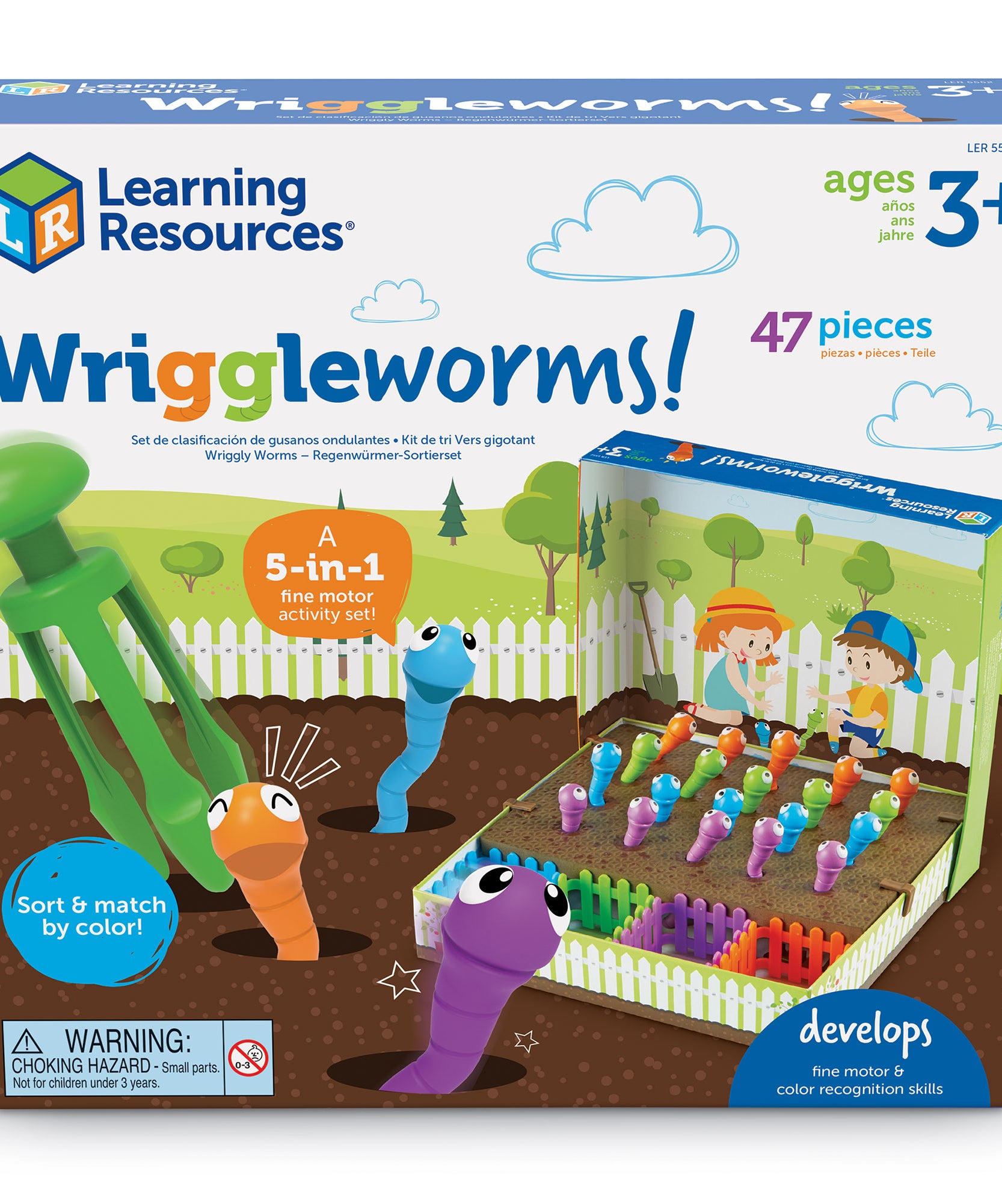 Learning Resources Wriggleworms Fine Motor Activity Set, 5-in-1 Preschool Learning Game, Develops Pencil Grip & Coordination, Includes Tri-Grip Tong & Activity Cards, Ages 3+