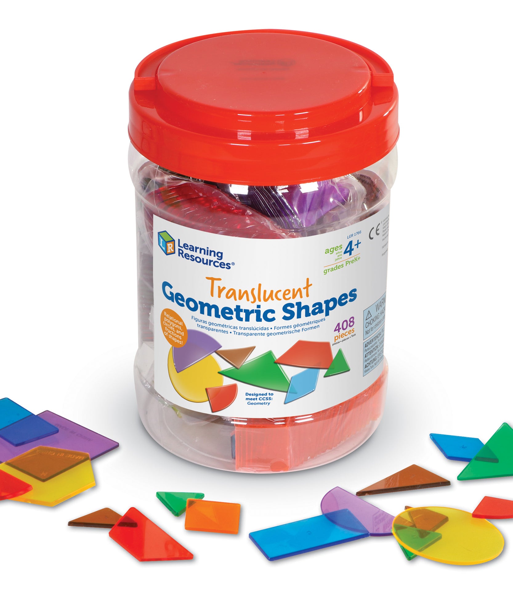 موارد تعليمية - أشكال هندسية شفافة، مجموعة من 408، مهارات الهندسة المبكرة للأطفال (4 سنوات فما فوق)