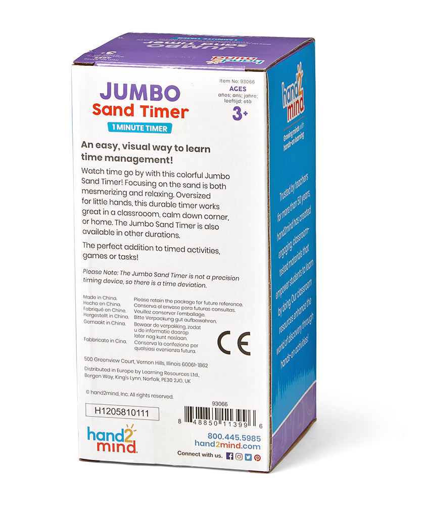 ساعة رملية جامبو من Learning Resources، مؤقت مرئي لمدة دقيقة واحدة للأطفال، مؤقت ساعة رملية متين لإدارة الوقت والأنشطة الصفية، للأعمار من 3 سنوات فما فوق