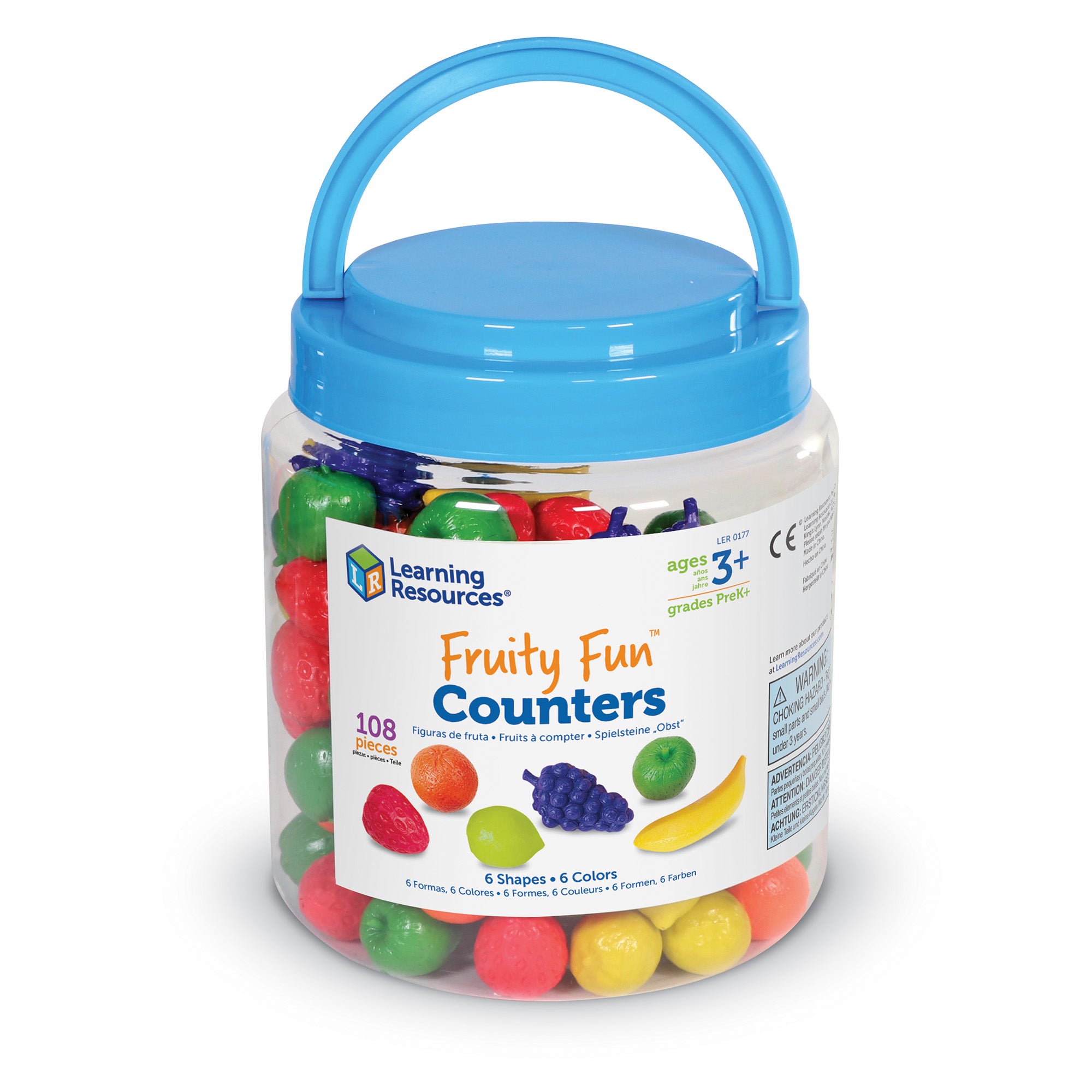 Learning Resources Fruity Fun Counters, Set of 108 Colourful Fruit-Shaped Counters for Early Maths Skills, Includes Storage Tub, Ages 3 Plus