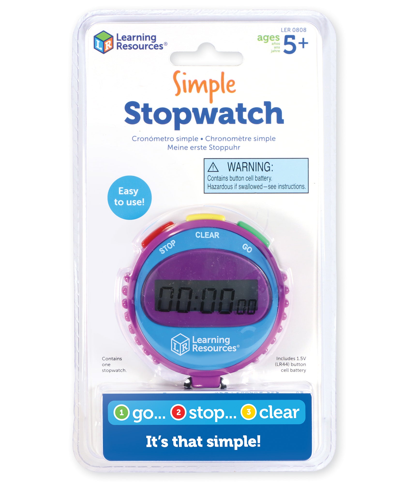 مصادر التعلم: ساعة توقيت بسيطة وسهلة الاستخدام للأطفال مع شاشة رقمية كبيرة (من سن 5 سنوات فما فوق)