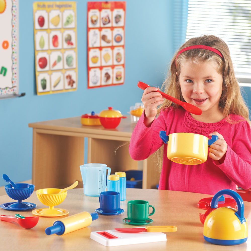 Learning Resources Kitchen Set, 70+ Piece Pretend Play Cooking Set, Durable Plastic Toy Pots, Pans, Utensils & More, Ideal for Imaginative Play & Small Group Activities, Ages 3+