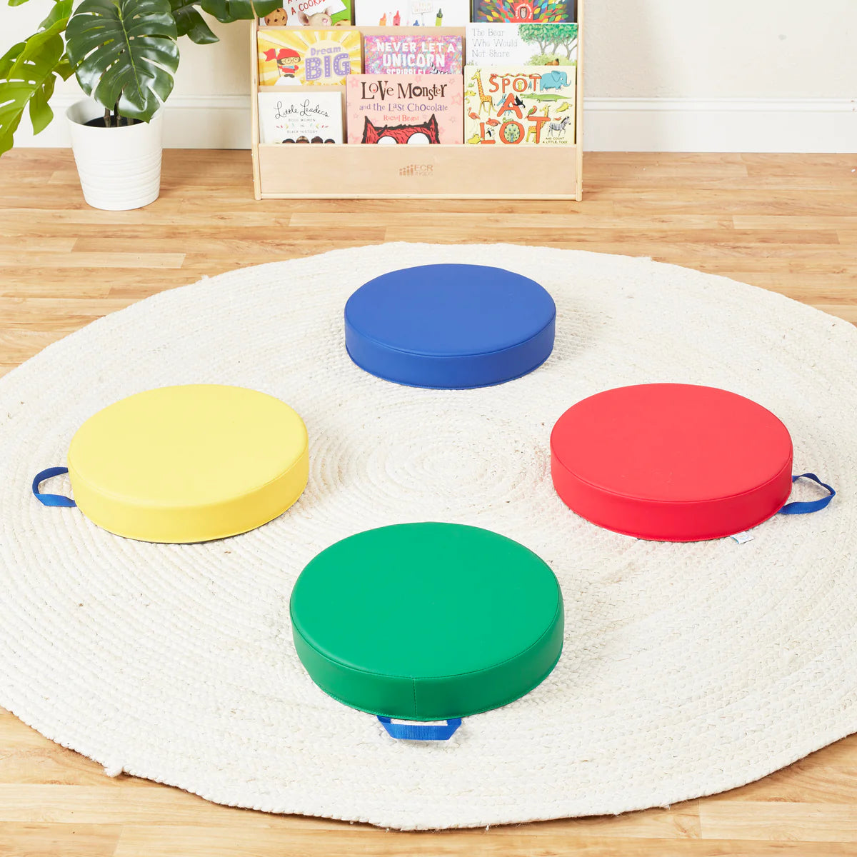 SoftScape Round Floor Cushions 15 Inch 6 Piece Set, Kids Flexible Seating with Handles and Non Slip Base, Foam Classroom and Playroom Floor Pillows, Ages 2+