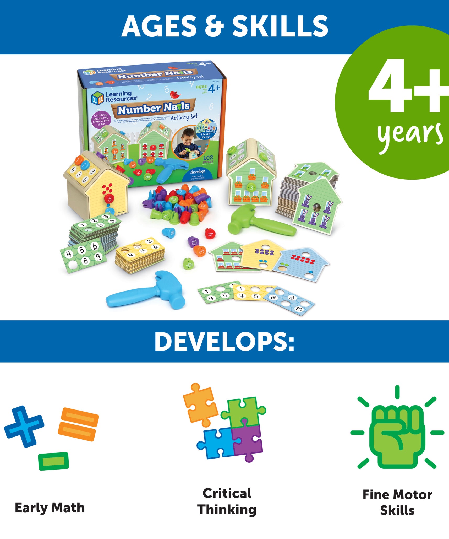 مجموعة أنشطة أظافر الأرقام من Learning Resources، لعبة رياضيات لمرحلة ما قبل المدرسة للعد والتسلسل، لعبة لتنمية المهارات الحركية الدقيقة والرياضيات المبكرة، للأعمار من 3 سنوات فما فوق