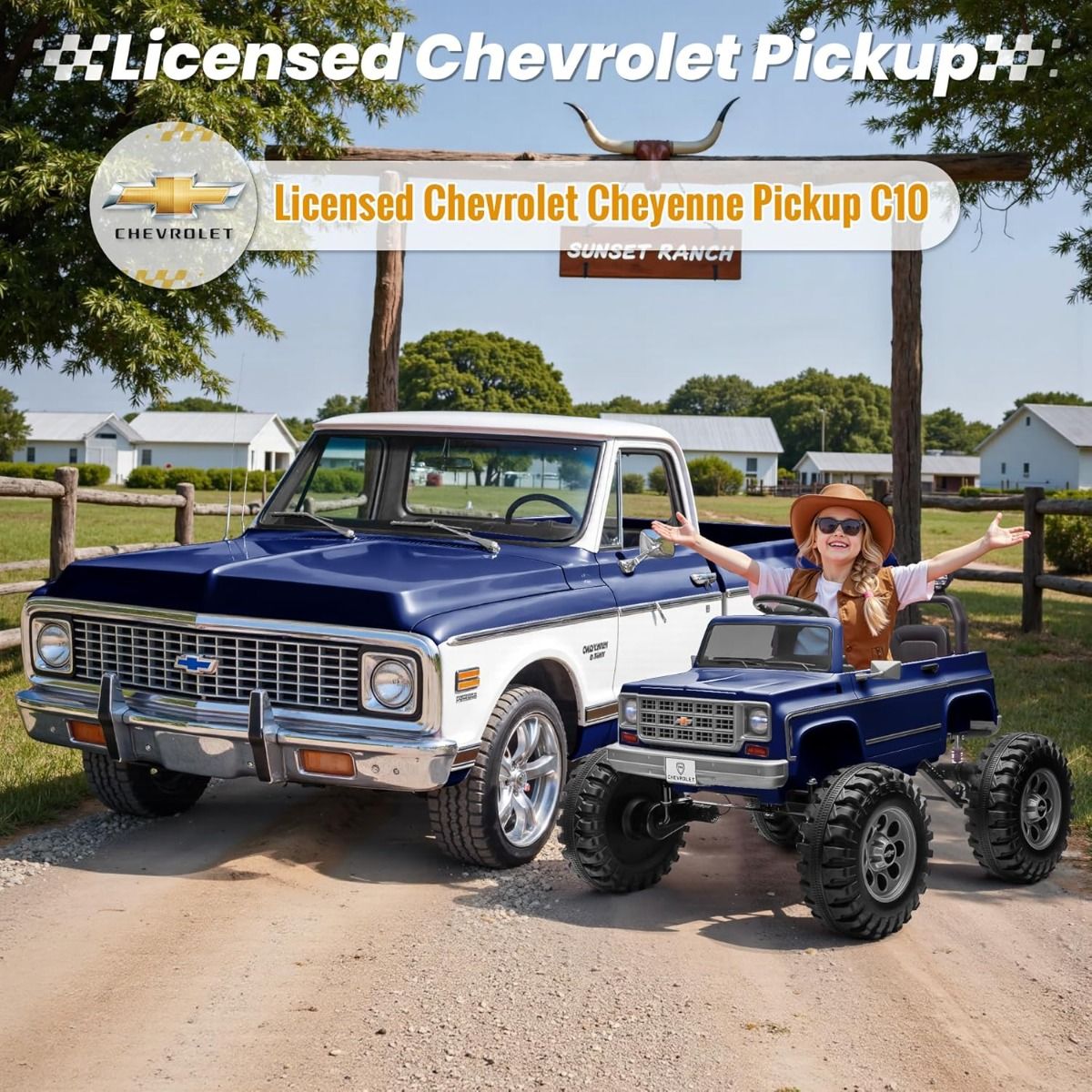 Chevrolet Cheyenne 24V 4 Motor Ride-On Pickup Truck for Kids, 3+ Years, 2 Seater, Parental Remote, LED Lights, Music Player, Storage Basket