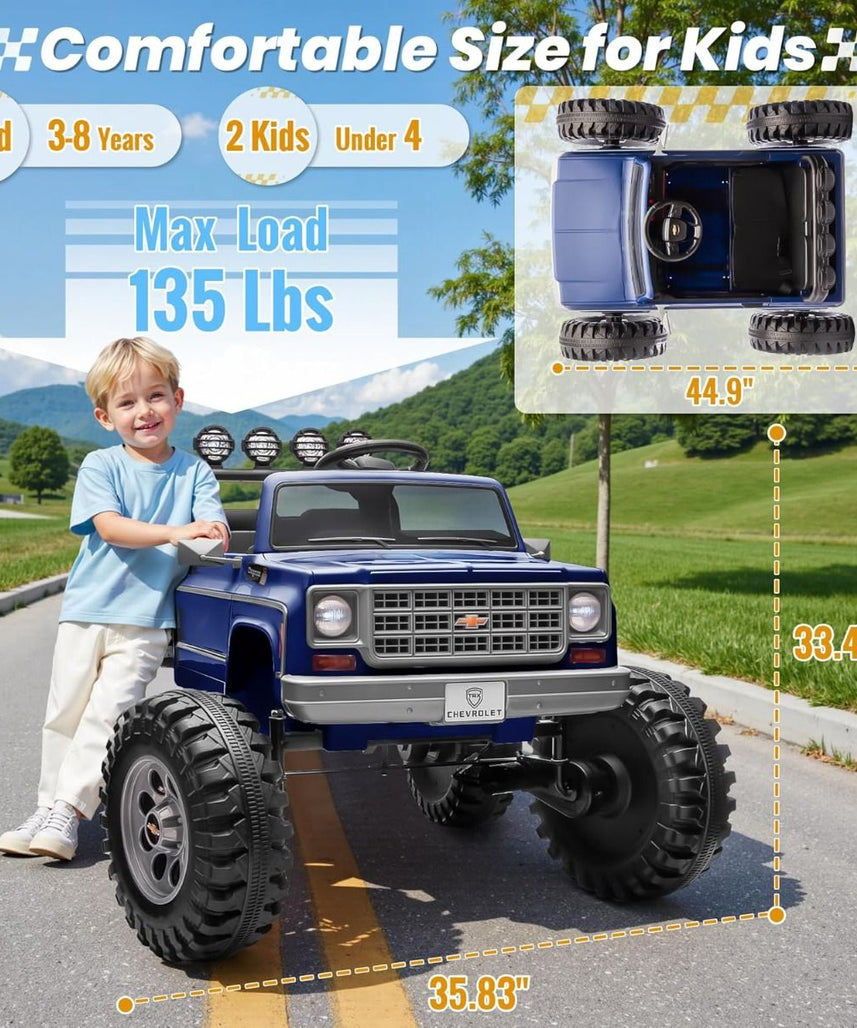 Chevrolet Cheyenne 24V 4 Motor Ride-On Pickup Truck for Kids, 3+ Years, 2 Seater, Parental Remote, LED Lights, Music Player, Storage Basket