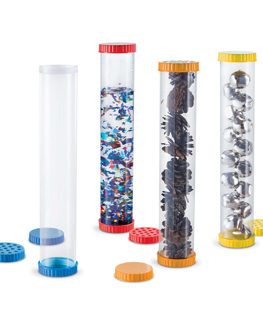 مصادر التعلم - أنابيب حسية للعلوم الأساسية، للاستكشاف الحسي والاكتشاف العلمي المبكر، مجموعة من 4 قطع بأغطية صلبة وجيدة التهوية، للأعمار من سنتين فما فوق