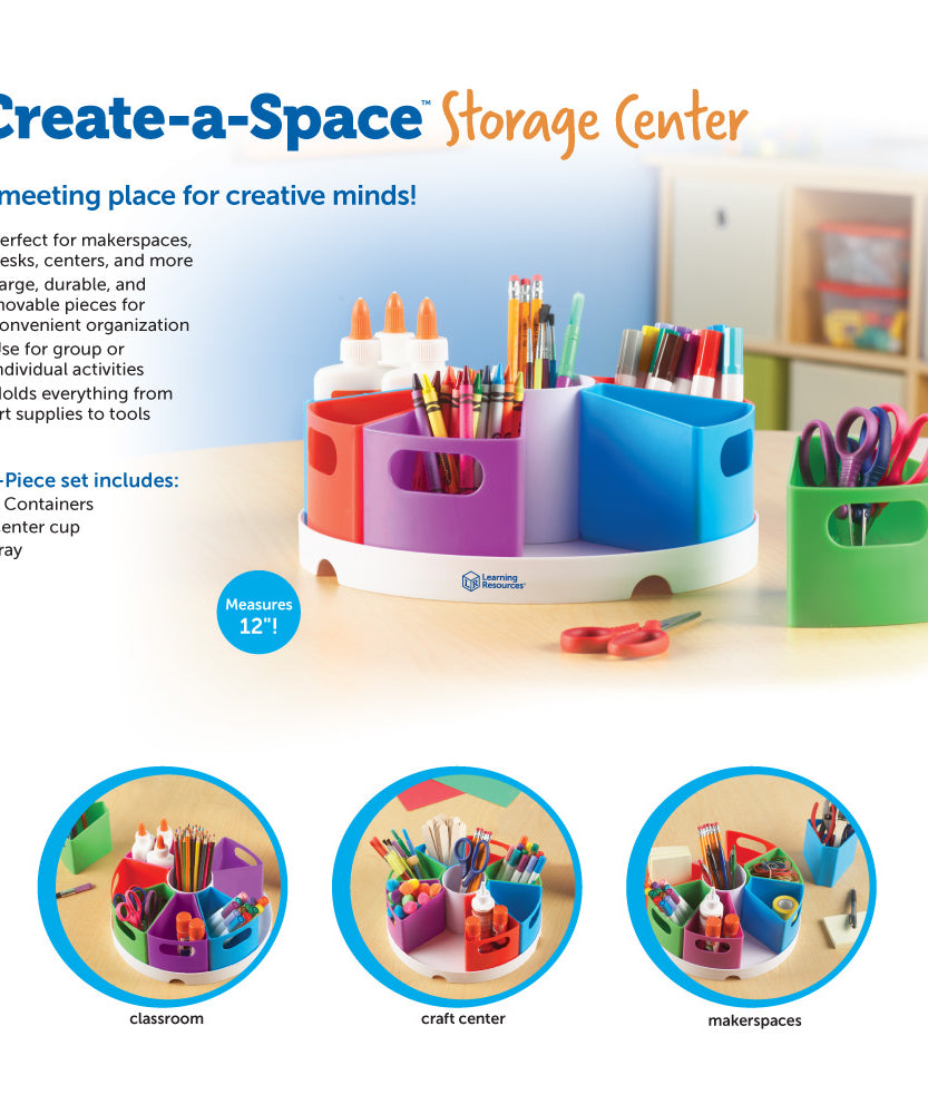 مركز تخزين Create-a-Space من Learning Resources، منظم متعدد الأقسام نابض بالحياة للفصول الدراسية أو المكتب أو محطة الواجبات المنزلية، يتضمن 9 حاويات تخزين (30.5 سم عمق × 11.5 سم ارتفاع)