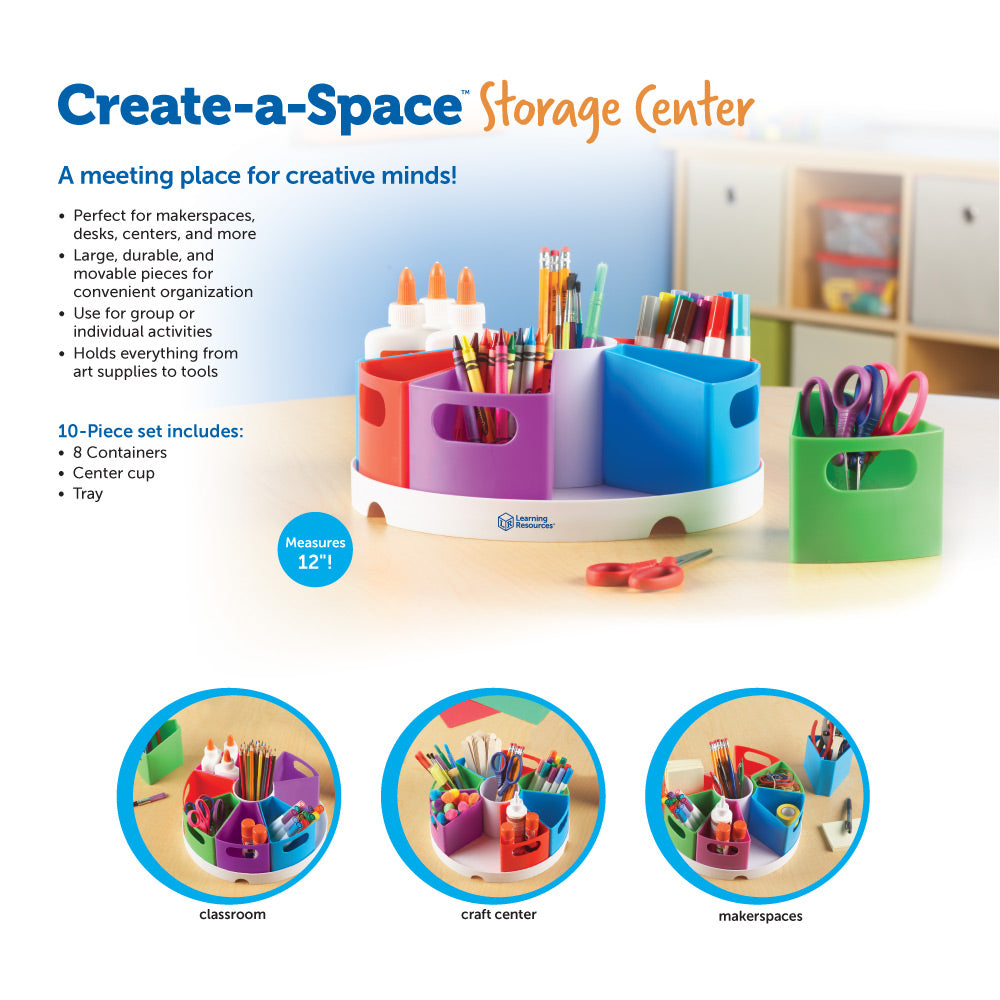 مركز تخزين Create-a-Space من Learning Resources، منظم متعدد الأقسام نابض بالحياة للفصول الدراسية أو المكتب أو محطة الواجبات المنزلية، يتضمن 9 حاويات تخزين (30.5 سم عمق × 11.5 سم ارتفاع)