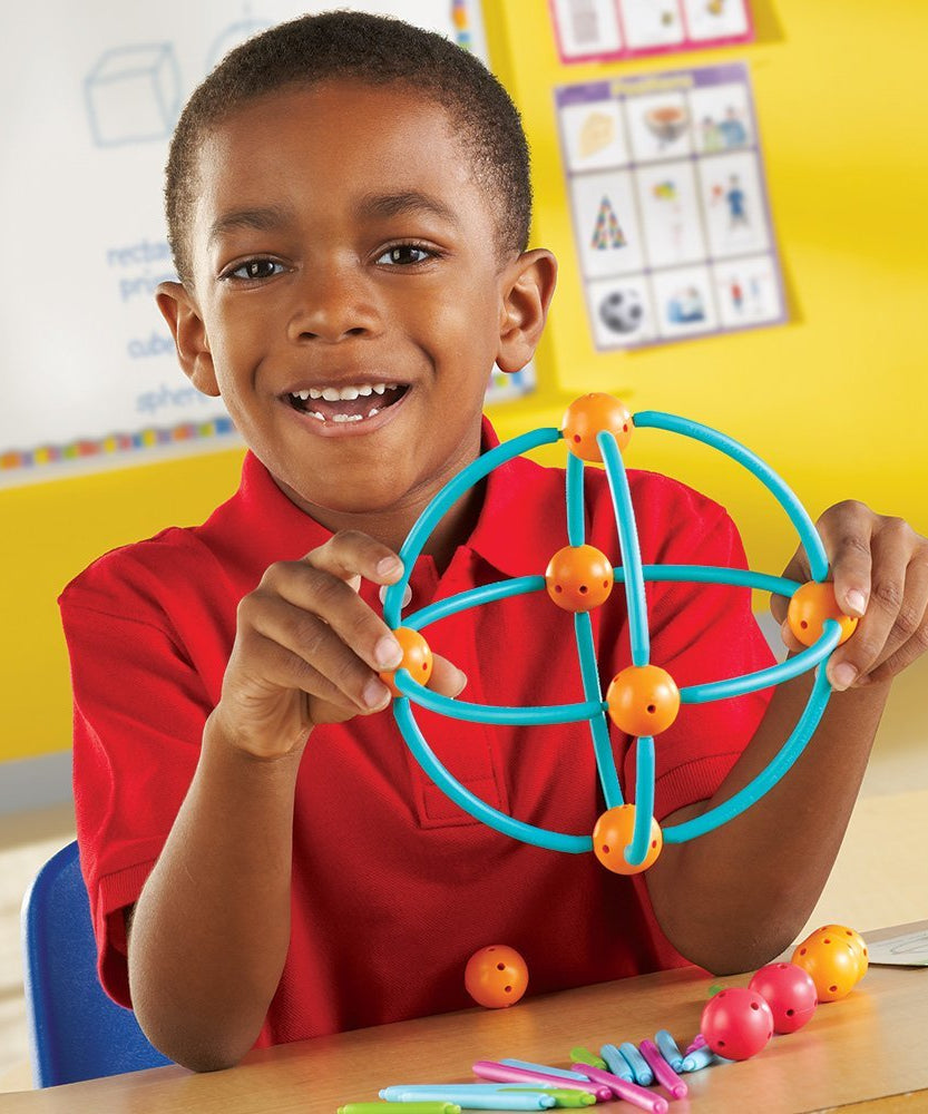 Learning Resources Geometric Shapes Building Set, 170-Piece Set for 2D & 3D Shape Construction, Soft Plastic Sticks & Connectors for Early Geometry & STEM Learning, Ages 5+