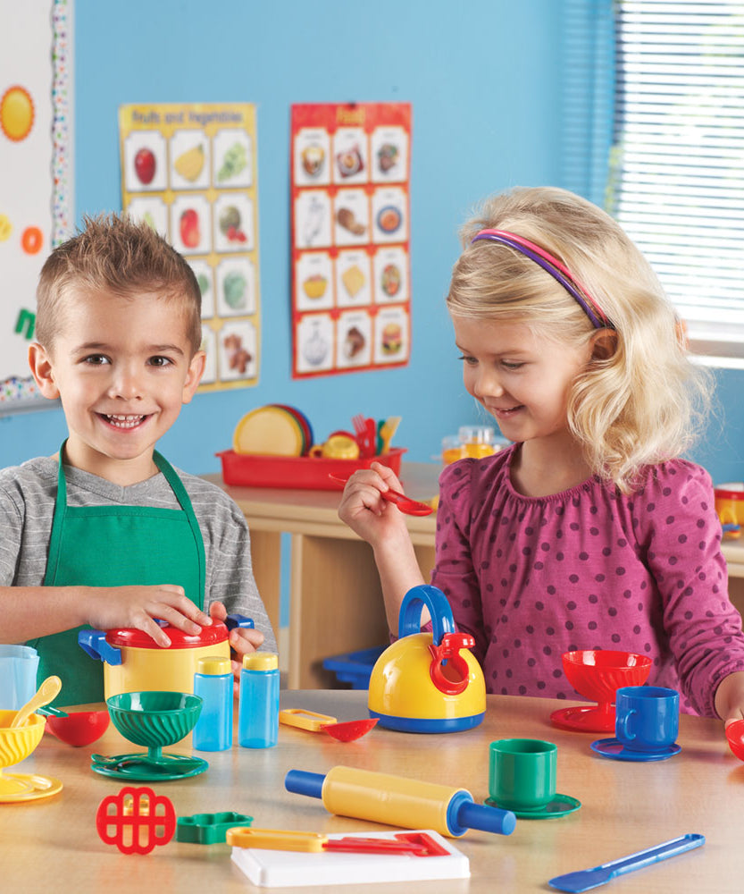 Learning Resources Kitchen Set, 70+ Piece Pretend Play Cooking Set, Durable Plastic Toy Pots, Pans, Utensils & More, Ideal for Imaginative Play & Small Group Activities, Ages 3+