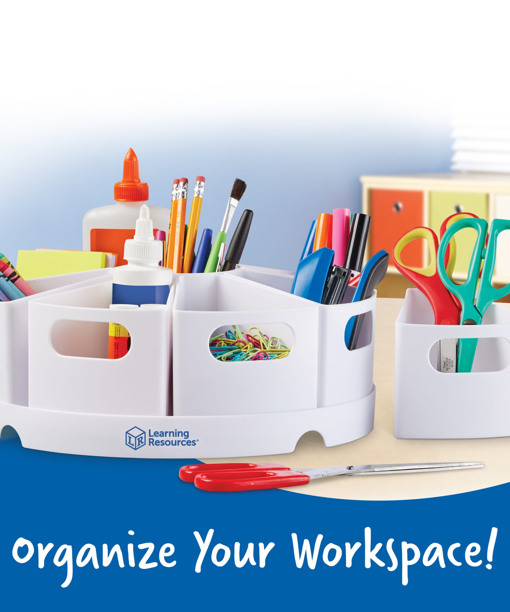 Learning Resources Create-a-Space Storage Centre, White, Rotating Desk Organizer with 8 Removable Containers, Classroom and Home Office Storage Solution