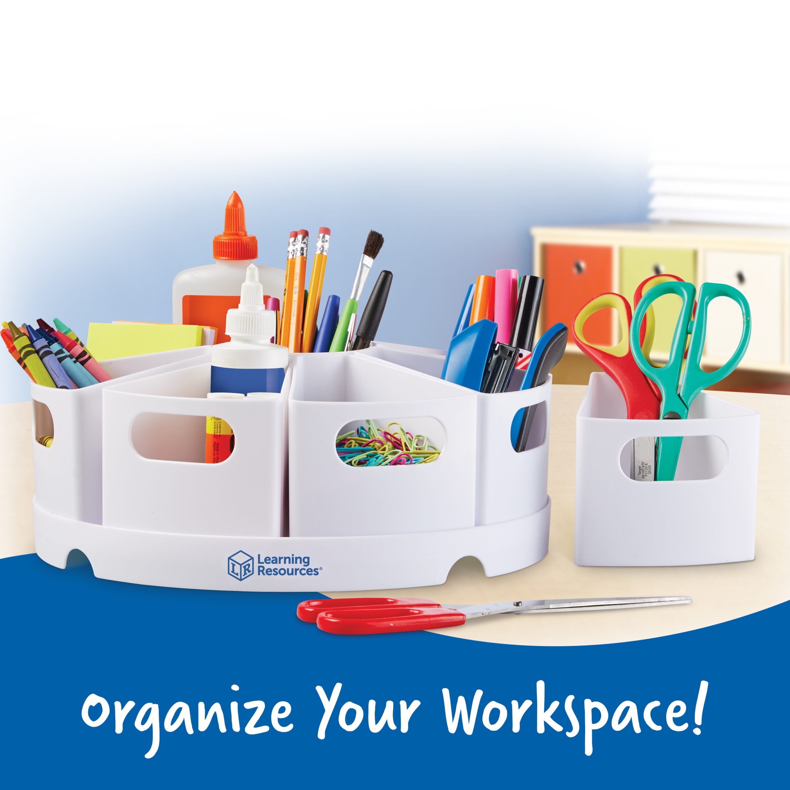 Learning Resources Create-a-Space Storage Centre, White, Rotating Desk Organizer with 8 Removable Containers, Classroom and Home Office Storage Solution