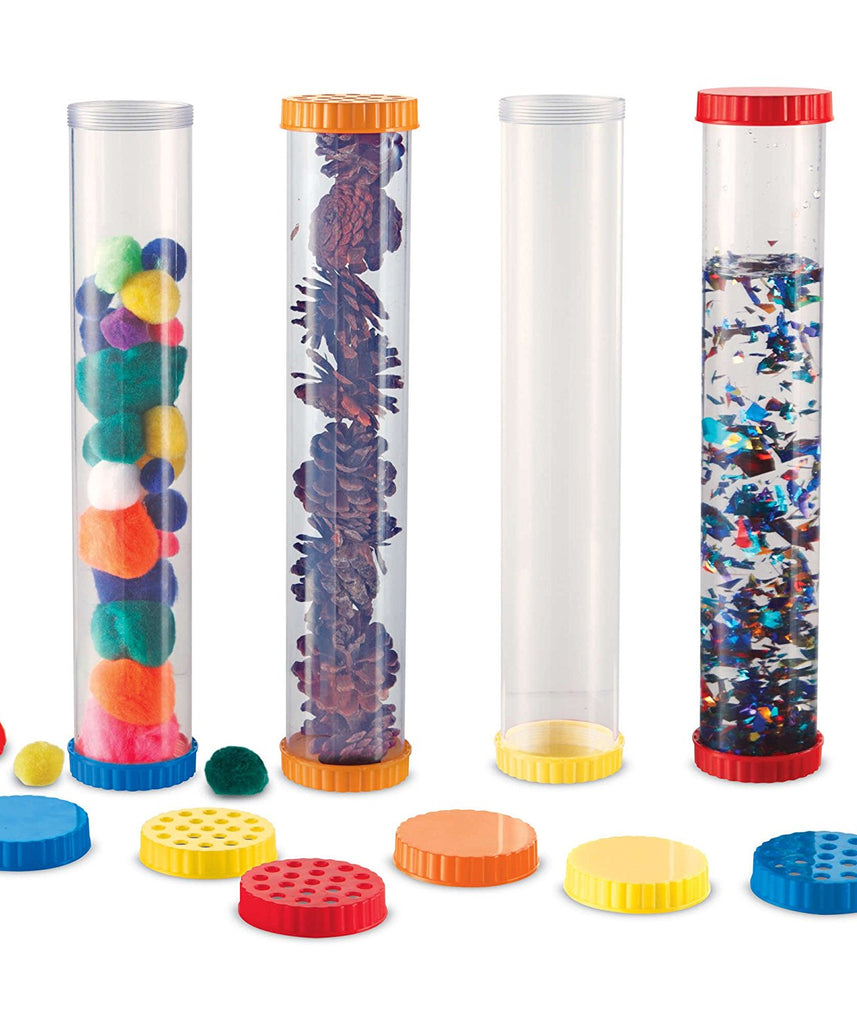 مصادر التعلم - أنابيب حسية للعلوم الأساسية، للاستكشاف الحسي والاكتشاف العلمي المبكر، مجموعة من 4 قطع بأغطية صلبة وجيدة التهوية، للأعمار من سنتين فما فوق