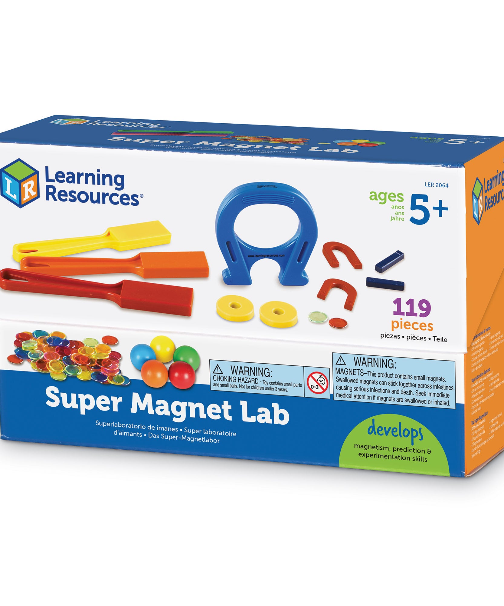 مجموعة مختبر الفصل الدراسي Super Magnet من Learning Resources، مجموعة مكونة من 224 قطعة لاستكشاف الخصائص المغناطيسية، تتضمن رقائق مغناطيسية، وكرات زجاجية، ومغناطيسات، وعصيًا، ودليل أنشطة، للأعمار من 5 سنوات فما فوق