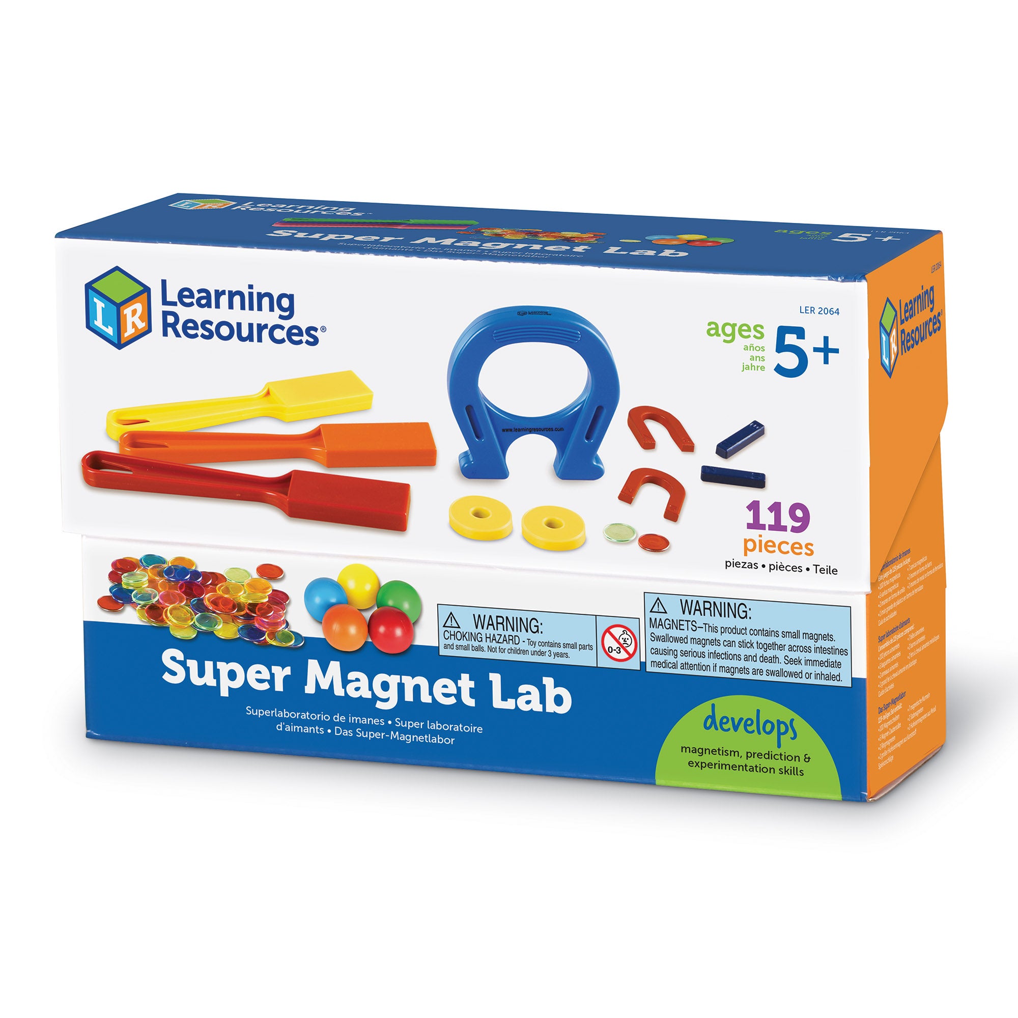 مجموعة مختبر الفصل الدراسي Super Magnet من Learning Resources، مجموعة مكونة من 224 قطعة لاستكشاف الخصائص المغناطيسية، تتضمن رقائق مغناطيسية، وكرات زجاجية، ومغناطيسات، وعصيًا، ودليل أنشطة، للأعمار من 5 سنوات فما فوق
