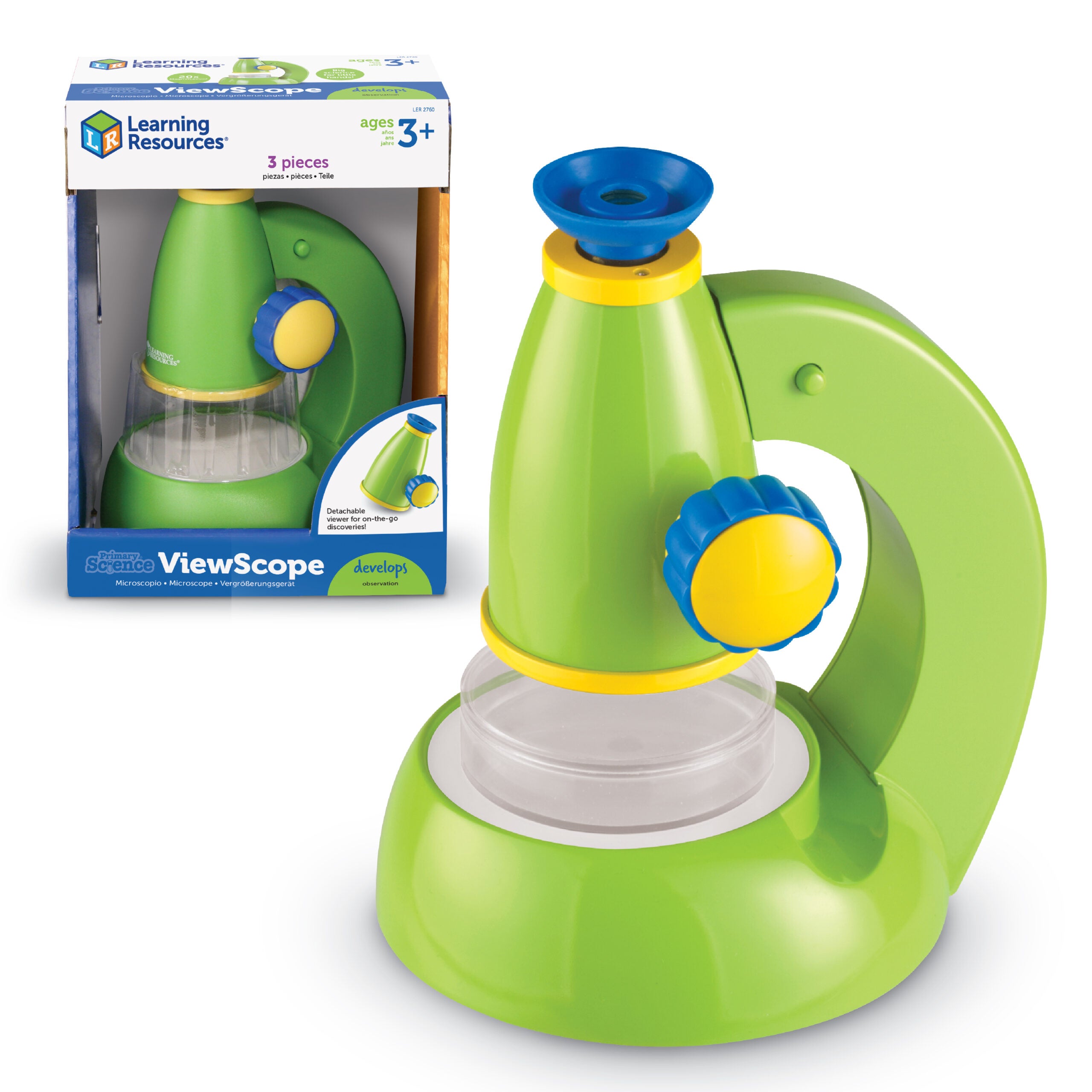 موارد التعلم، مجهر ViewScope للعلوم الأساسية، مجهر عملي للأطفال، تكبير 20 ضعفًا، عارض قابل للفصل، عدسة عينية ناعمة للراحة، يتضمن جرابًا بلاستيكيًا شفافًا للعينات، مناسب للأعمار من 3 سنوات فما فوق