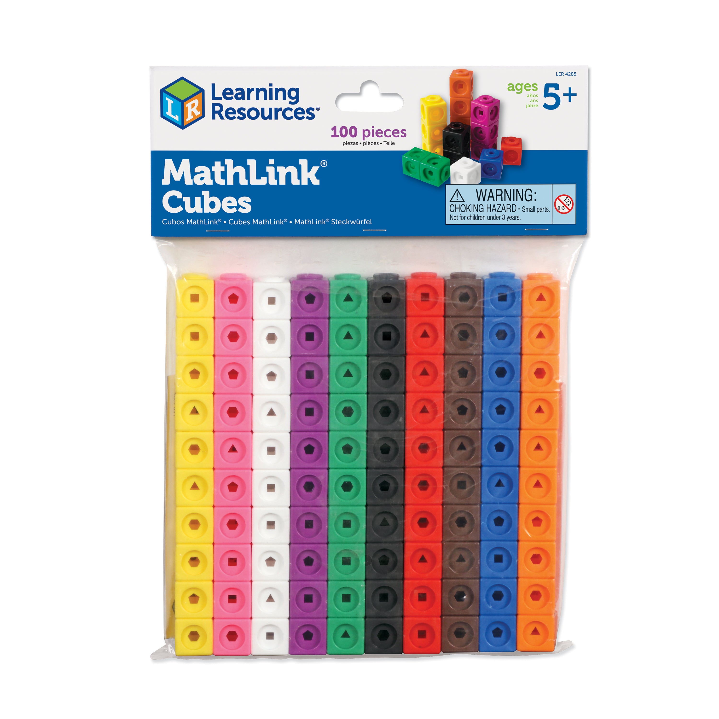 مكعبات MathLink من Learning Resources، مجموعة من 100 مكعب، مناسبة للأعمار من 5 سنوات فما فوق، لتعلم الرياضيات في مجالات STEM والعد والفرز والأنماط