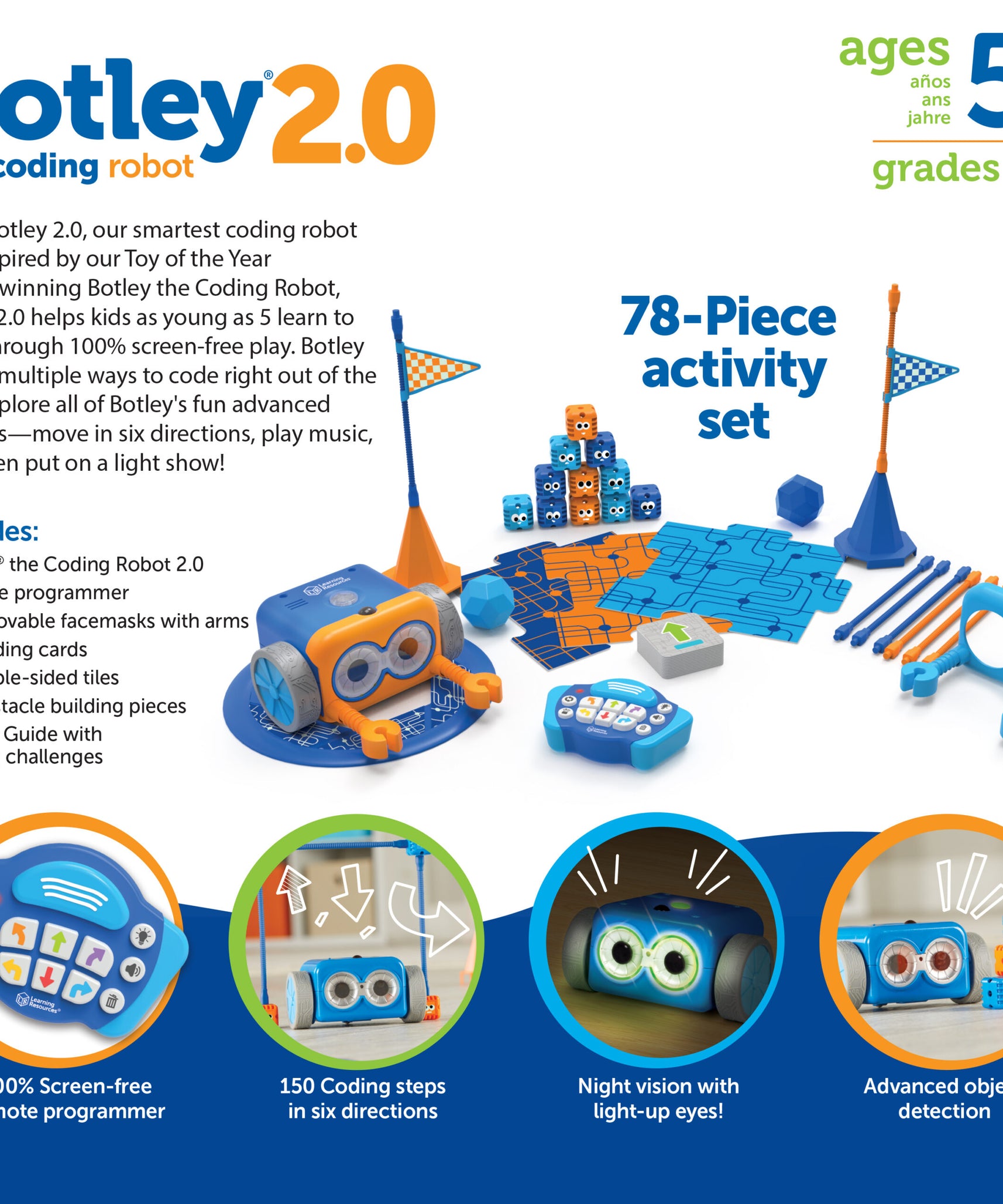 Learning Resources Botley 2.0 the Coding Robot Activity Set, Screen-Free Coding Robot for Kids Aged 5+
