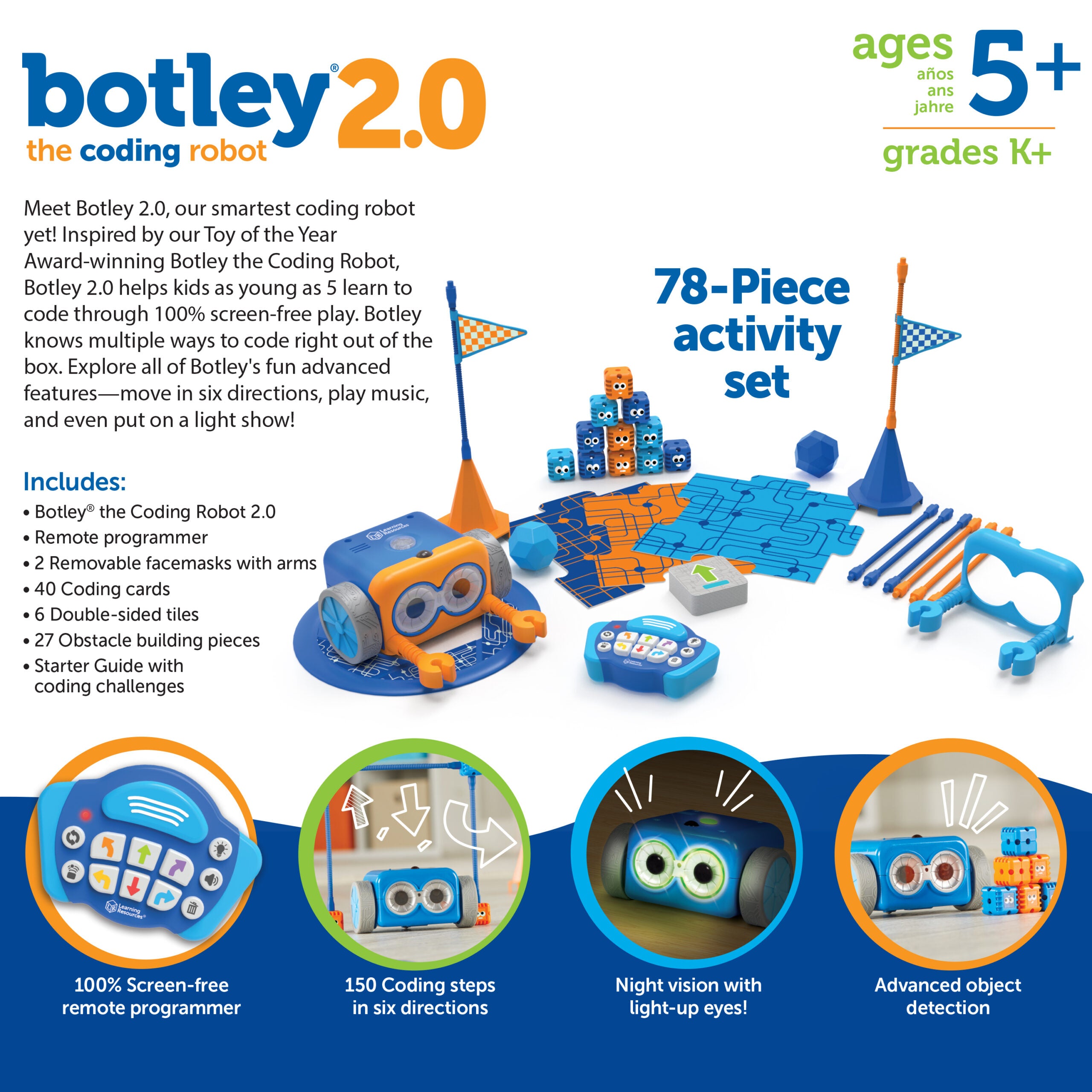 Learning Resources Botley 2.0 the Coding Robot Activity Set, Screen-Free Coding Robot for Kids Aged 5+