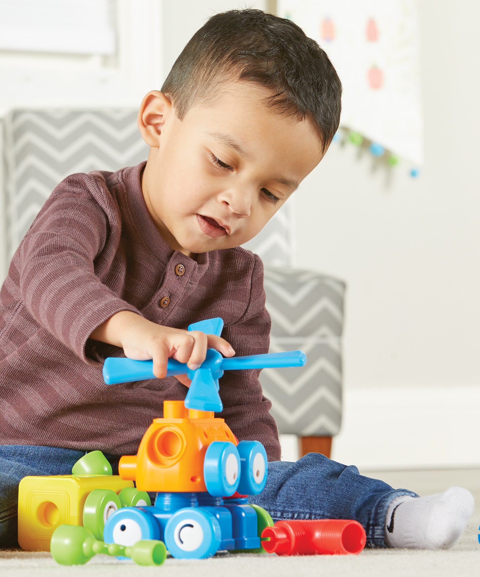 موارد التعلم ١-٢-٣: ابنِها! مصنع الروبوتات، لعبة بناء STEM للأطفال، قطع روبوت قابلة للتركيب والتركيب، للأعمار من سنتين فما فوق