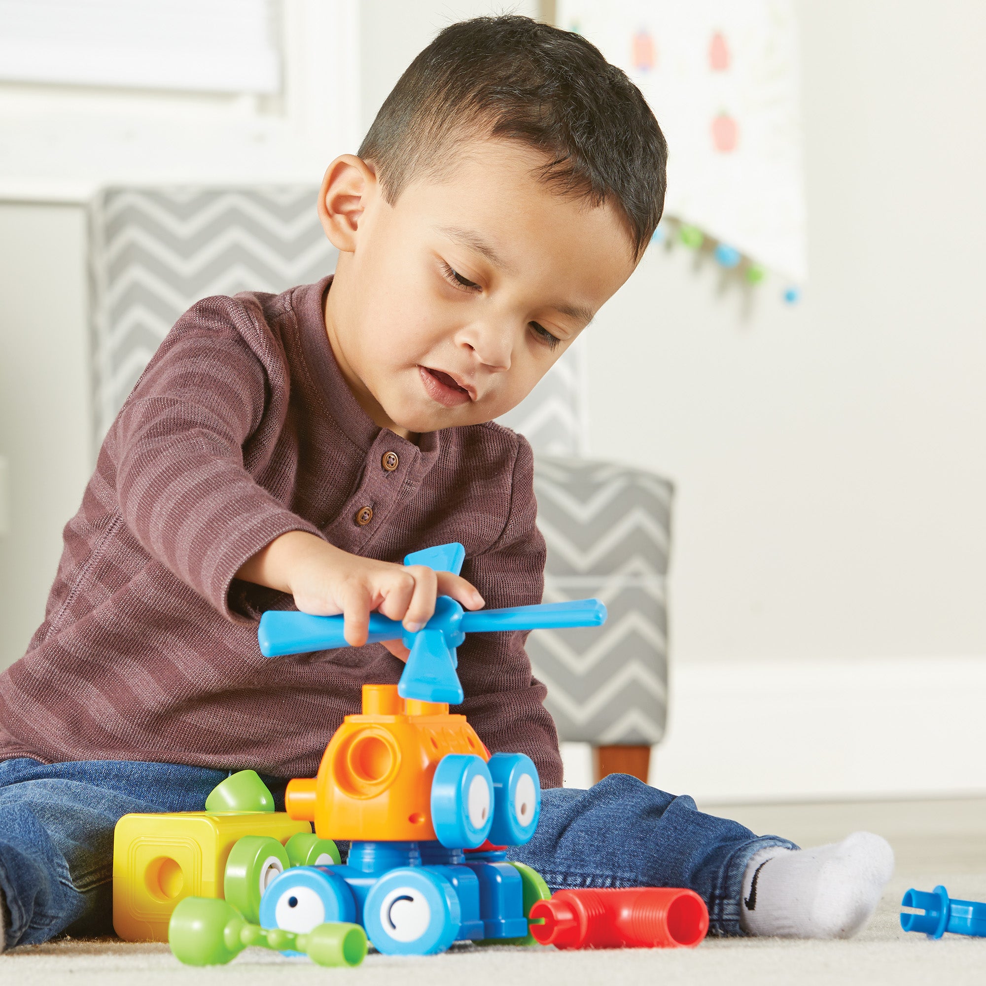 موارد التعلم ١-٢-٣: ابنِها! مصنع الروبوتات، لعبة بناء STEM للأطفال، قطع روبوت قابلة للتركيب والتركيب، للأعمار من سنتين فما فوق