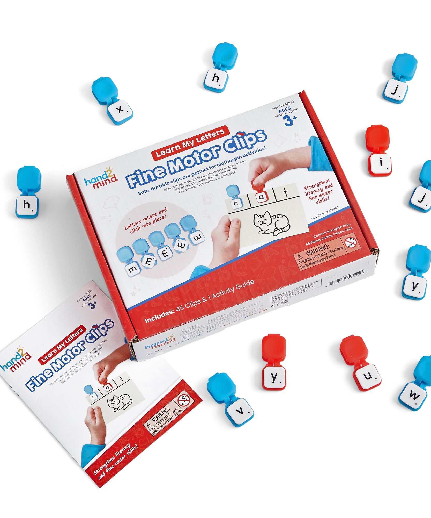 موارد تعليمية - مشابك تعلم حروفي الدقيقة، لعبة لمحو الأمية والمهارات الحركية الدقيقة، تعلم أبجدي عملي للأطفال الصغار، 45 مشبكًا للحروف و4 مشابك نقاط، للأعمار من 3 سنوات فما فوق