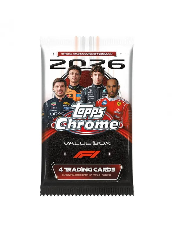 2026 Topps Chrome Formula 1 Value Box, 7 Packs, 28 Trading Cards, B&W RayWave Refractors, Exclusive Inserts and Numbered Parallels