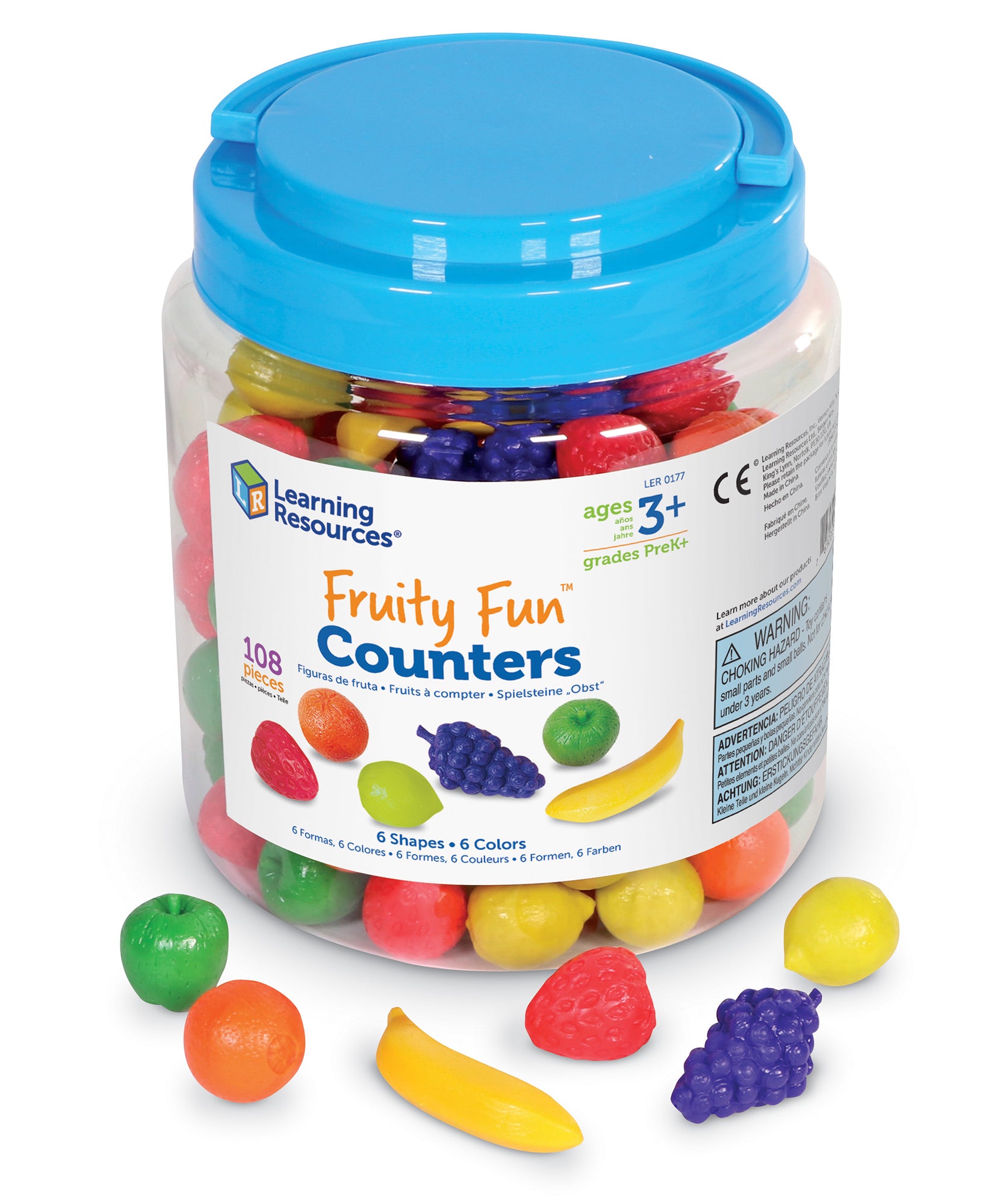 Learning Resources Fruity Fun Counters, Set of 108 Colourful Fruit-Shaped Counters for Early Maths Skills, Includes Storage Tub, Ages 3 Plus