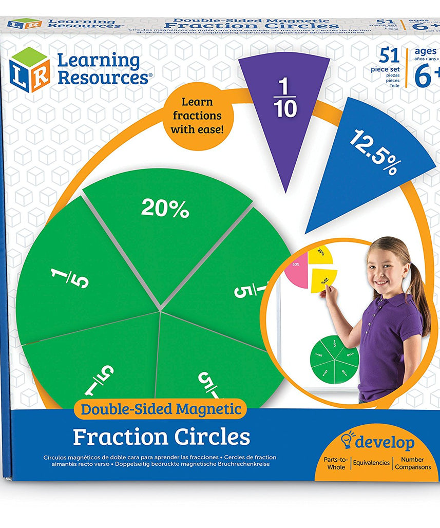 Learning Resources Double-Sided Magnetic Demonstration Rainbow Fraction Circles, Visualize Fractions and Percentages, Ideal for Whiteboard Demonstrations, Includes 9 Magnetic Circles and Activity Guide, For Ages 6+