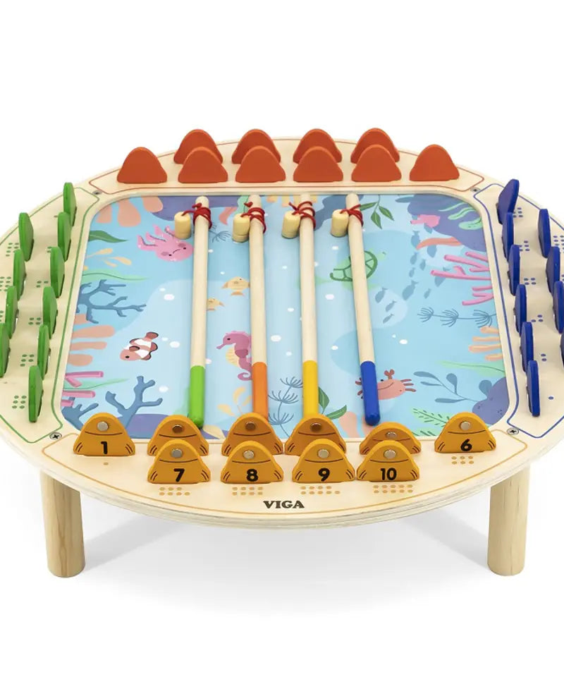 لعبة صيد السمك الخشبية المغناطيسية من فيجا، لعبة تعليمية من مونتيسوري، تُنمّي مهارات التنسيق بين اليد والعين، والتعرف على الأرقام والمهارات الحركية، صديقة للبيئة وغير سامة، للأولاد والبنات من عمر سنتين فما فوق