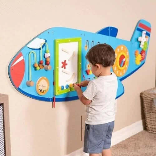 VIGA Wooden Wall Toy Airplane, Multi-Functional Montessori Sensory Activity Panel, 5-in-1 Interactive Wall-Mounted Toy for Toddlers, Eco-Friendly & Educational for Home, Schools & Learning Centers