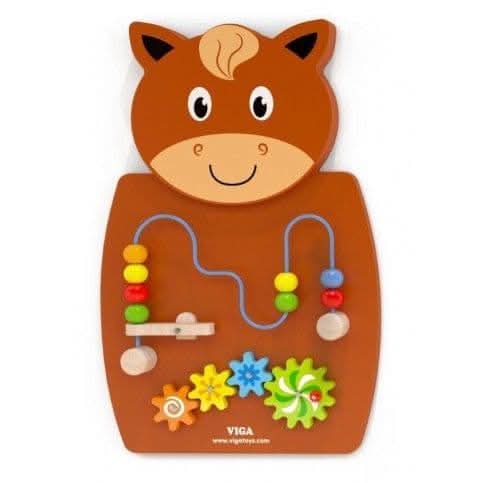 VIGA Wooden Wall Toy Wire Beads & Gears, Montessori Educational Panel with Launching Beads, Develops Fine Motor Skills, Logic & Creativity, Eco-Friendly & Non-Toxic, for Boys & Girls Ages 18M+