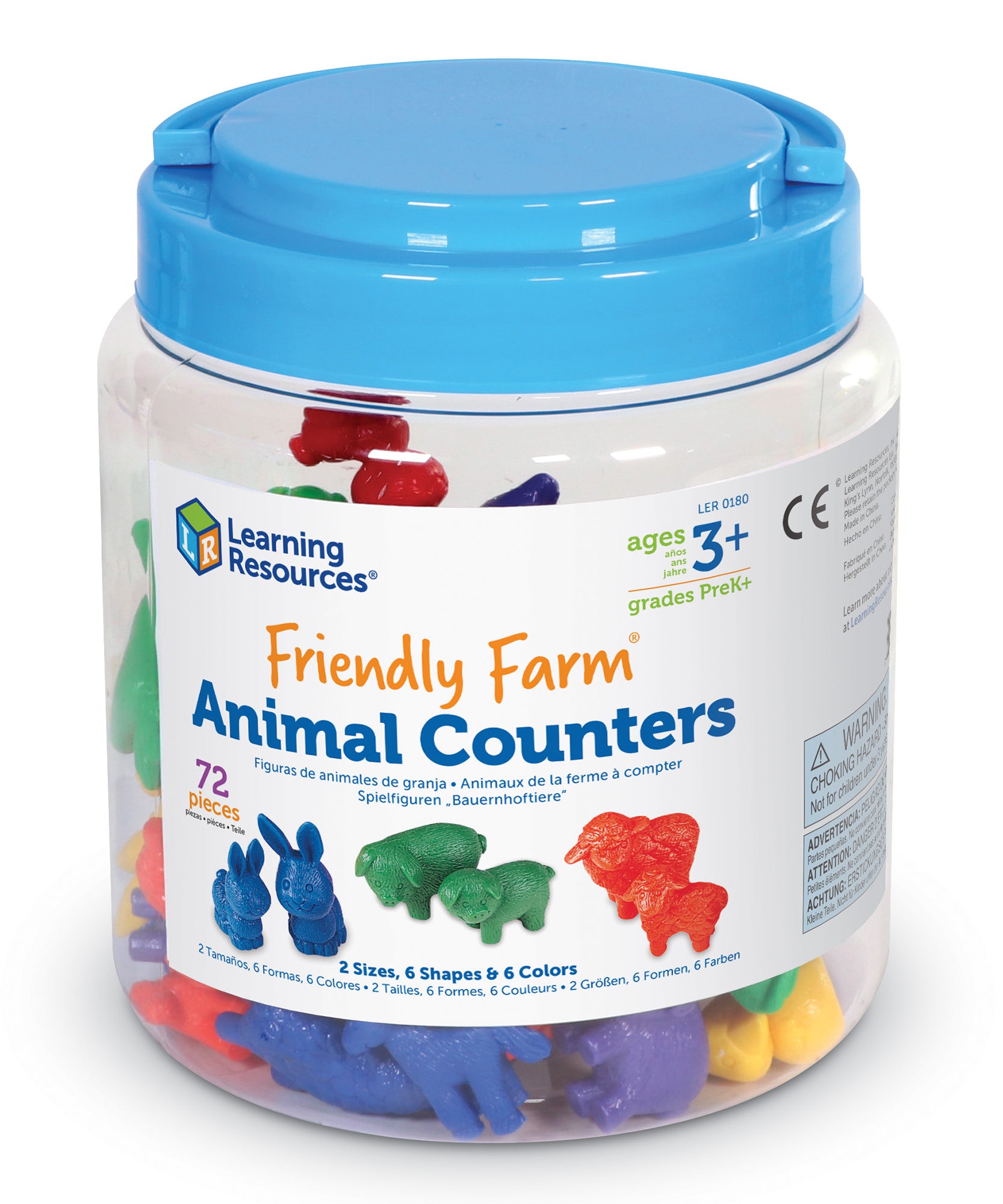 Learning Resources Friendly Farm Animal Counters, Set of 72, Farm Animal Counters for Counting, Sorting & Early Math Skills, Rubber Counters, Wipe-Clean, Includes Storage Tub, Ages 3+