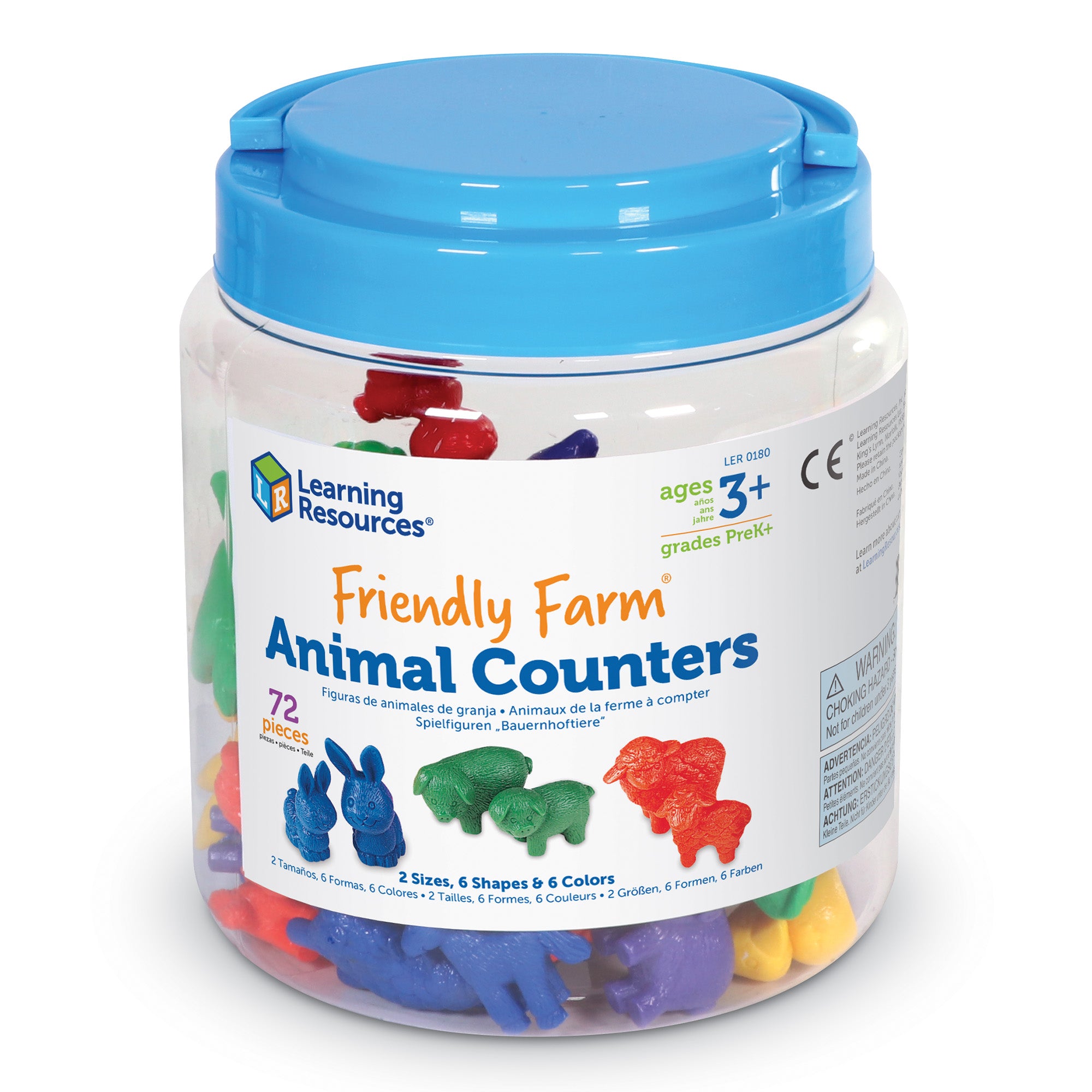 Learning Resources Friendly Farm Animal Counters, Set of 72, Farm Animal Counters for Counting, Sorting & Early Math Skills, Rubber Counters, Wipe-Clean, Includes Storage Tub, Ages 3+