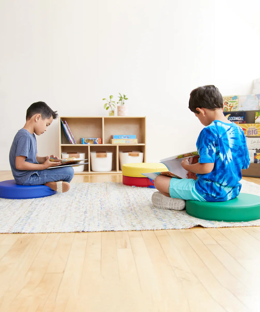 SoftScape Round Floor Cushions 15 Inch 6 Piece Set, Kids Flexible Seating with Handles and Non Slip Base, Foam Classroom and Playroom Floor Pillows, Ages 2+
