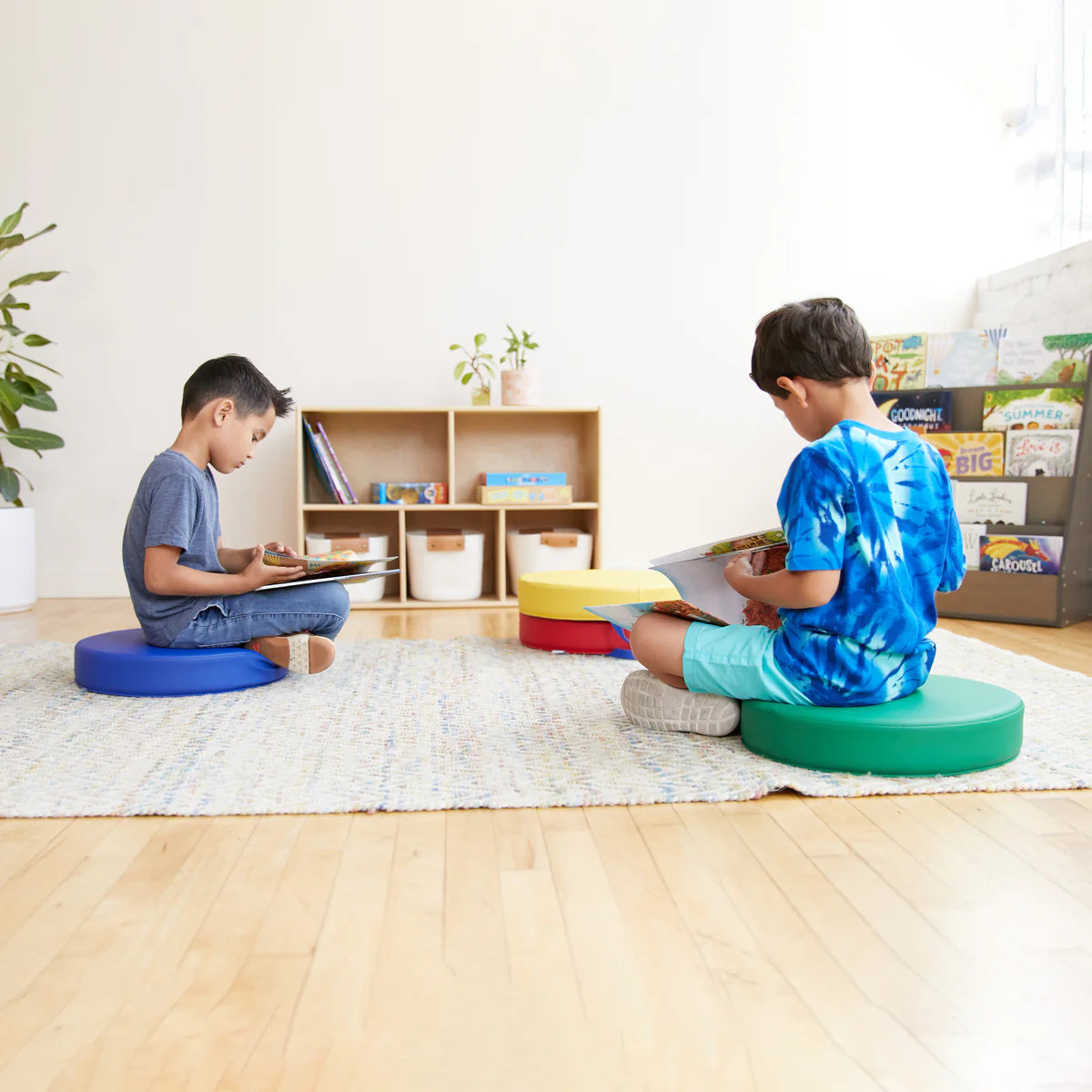 SoftScape Round Floor Cushions 15 Inch 6 Piece Set, Kids Flexible Seating with Handles and Non Slip Base, Foam Classroom and Playroom Floor Pillows, Ages 2+