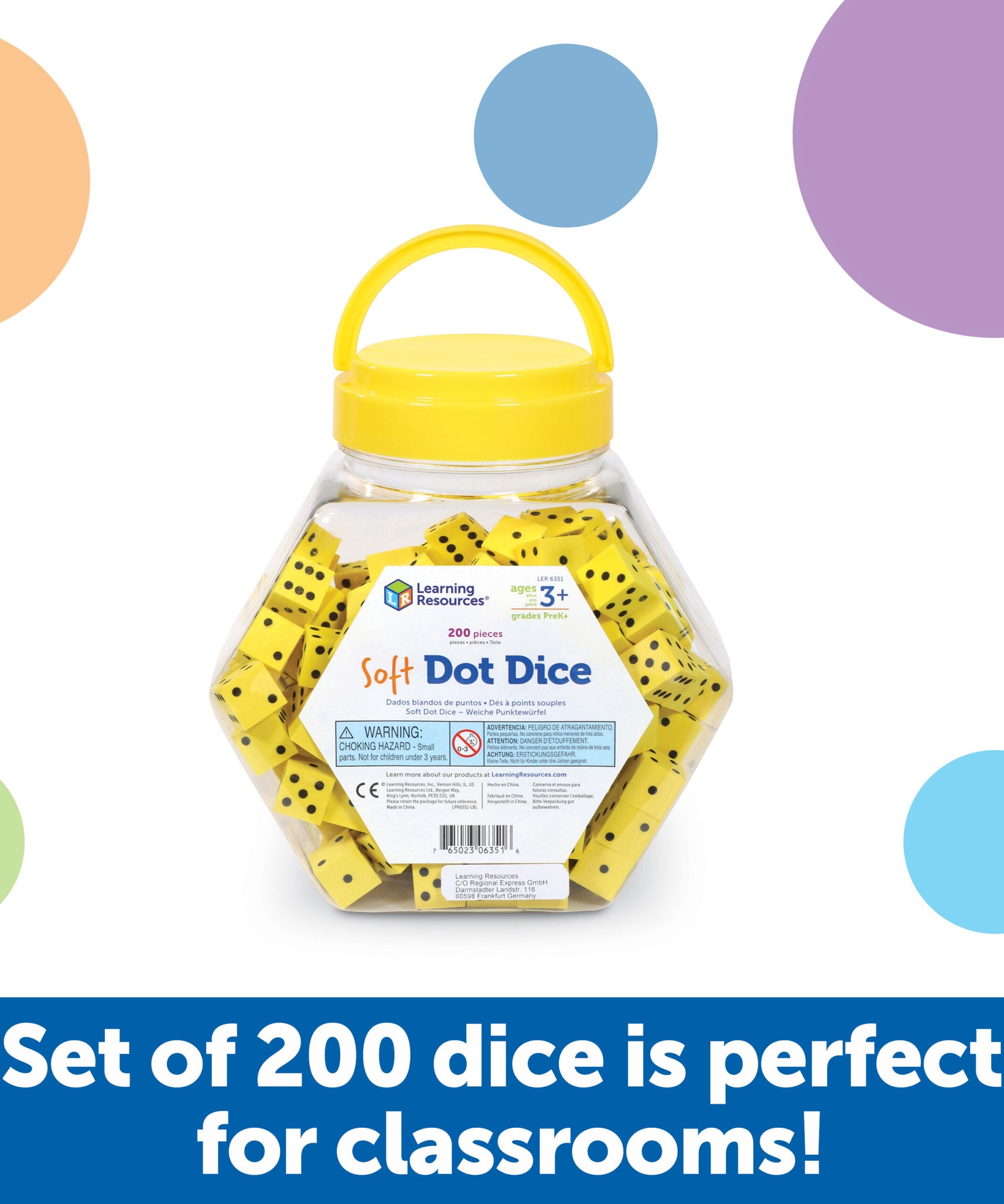 مجموعة من 200 نرد من الفوم الناعم من Learning Resources، نرد هادئ ومتين لألعاب الفصل الدراسي وأنشطة الرياضيات وتعلم الاحتمالات