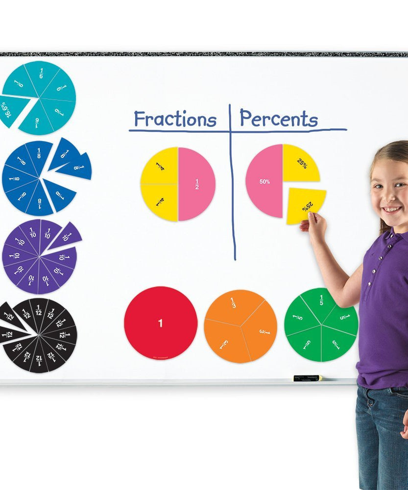 Learning Resources Double-Sided Magnetic Demonstration Rainbow Fraction Circles, Visualize Fractions and Percentages, Ideal for Whiteboard Demonstrations, Includes 9 Magnetic Circles and Activity Guide, For Ages 6+