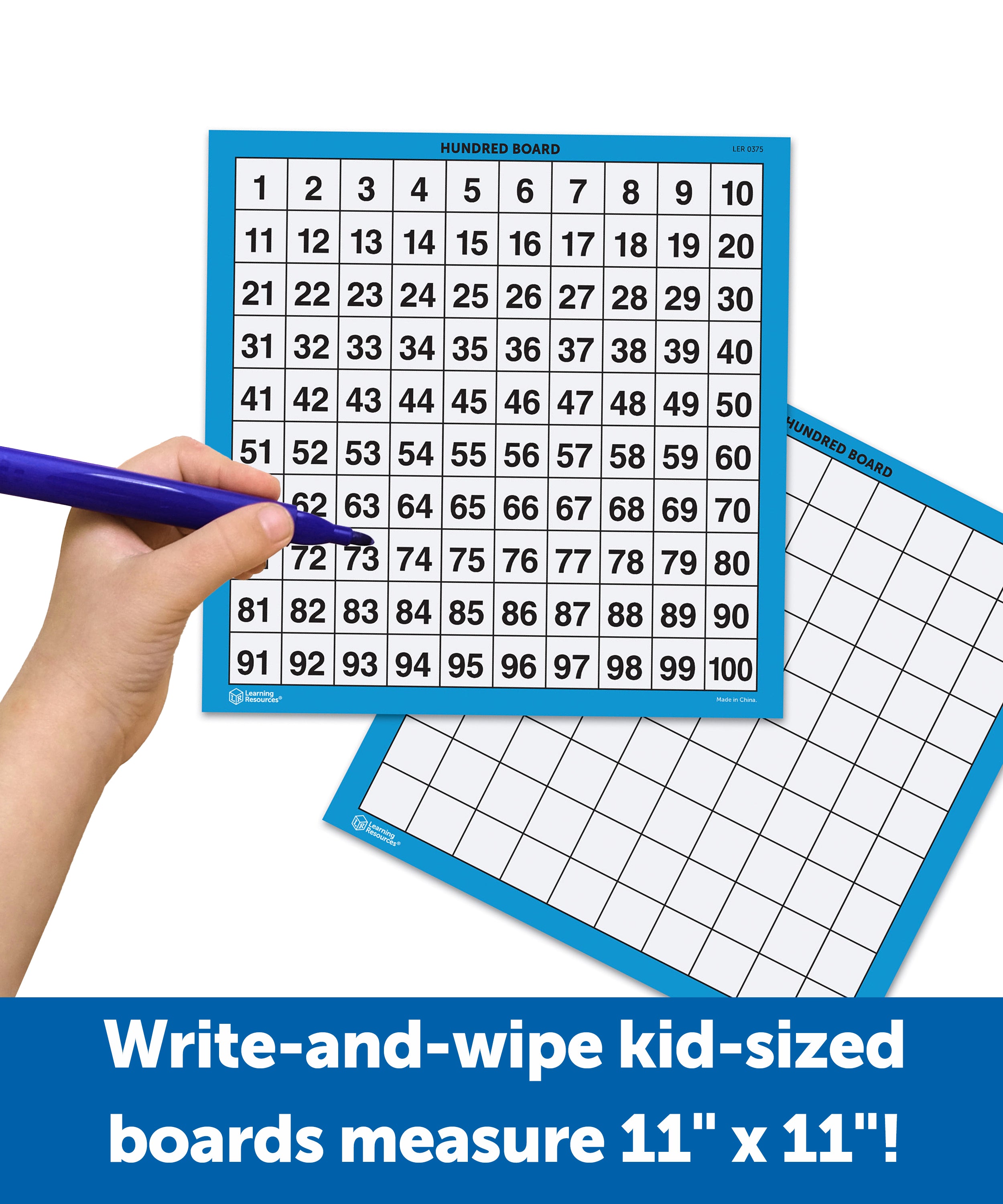 Learning Resources Laminated Hundred Boards, Set of 10 Double-Sided Dry-Erase Grids, 1â100 Counting Aid for Kids, Ages 5+