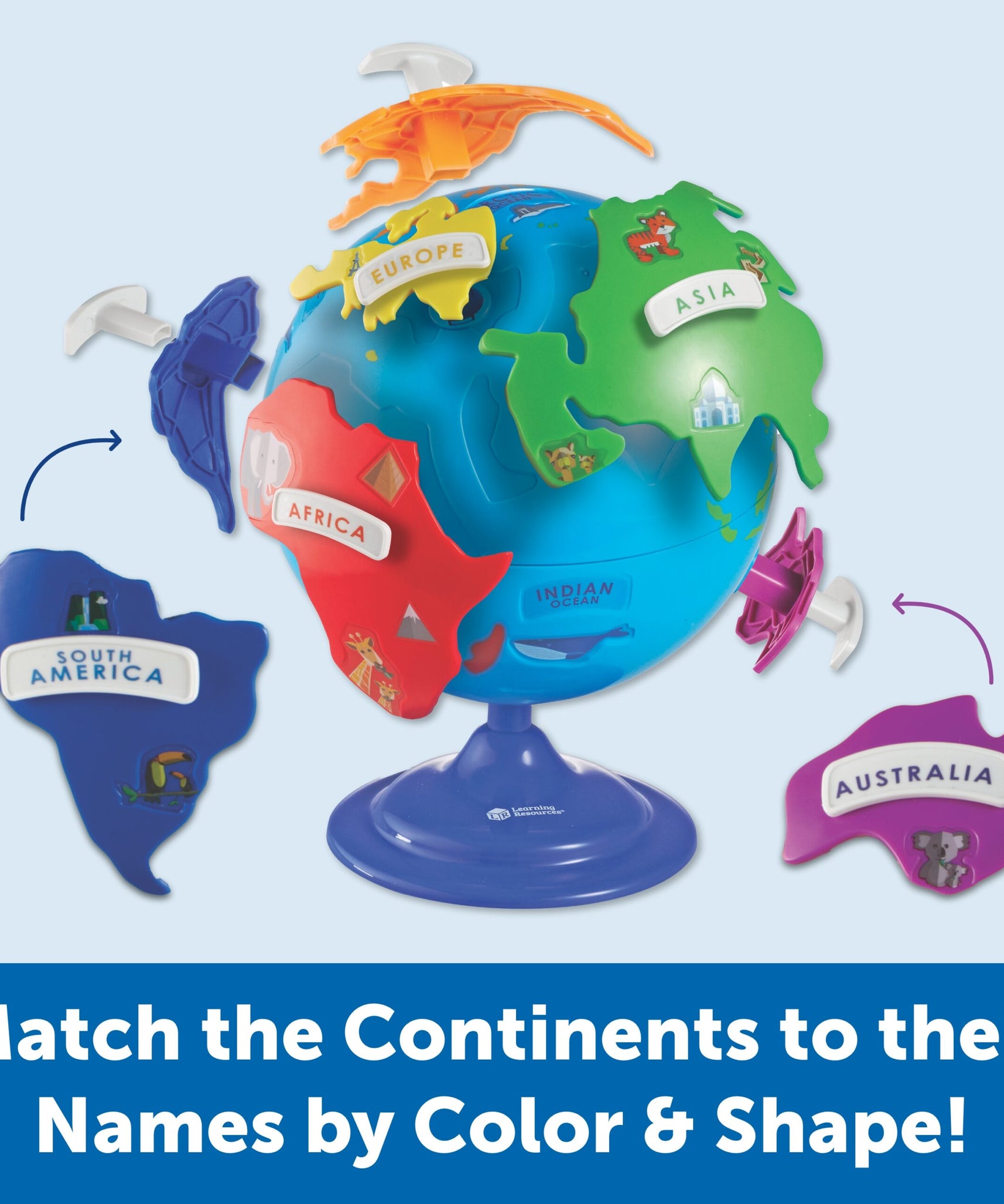 موارد تعليمية - لعبة جغرافية تفاعلية مع قارات قابلة للإزالة، وتفاصيل معالم بارزة، وقاعدة دوارة، وكرة أرضية تعليمية مبكرة للأطفال من سن 3 سنوات فما فوق